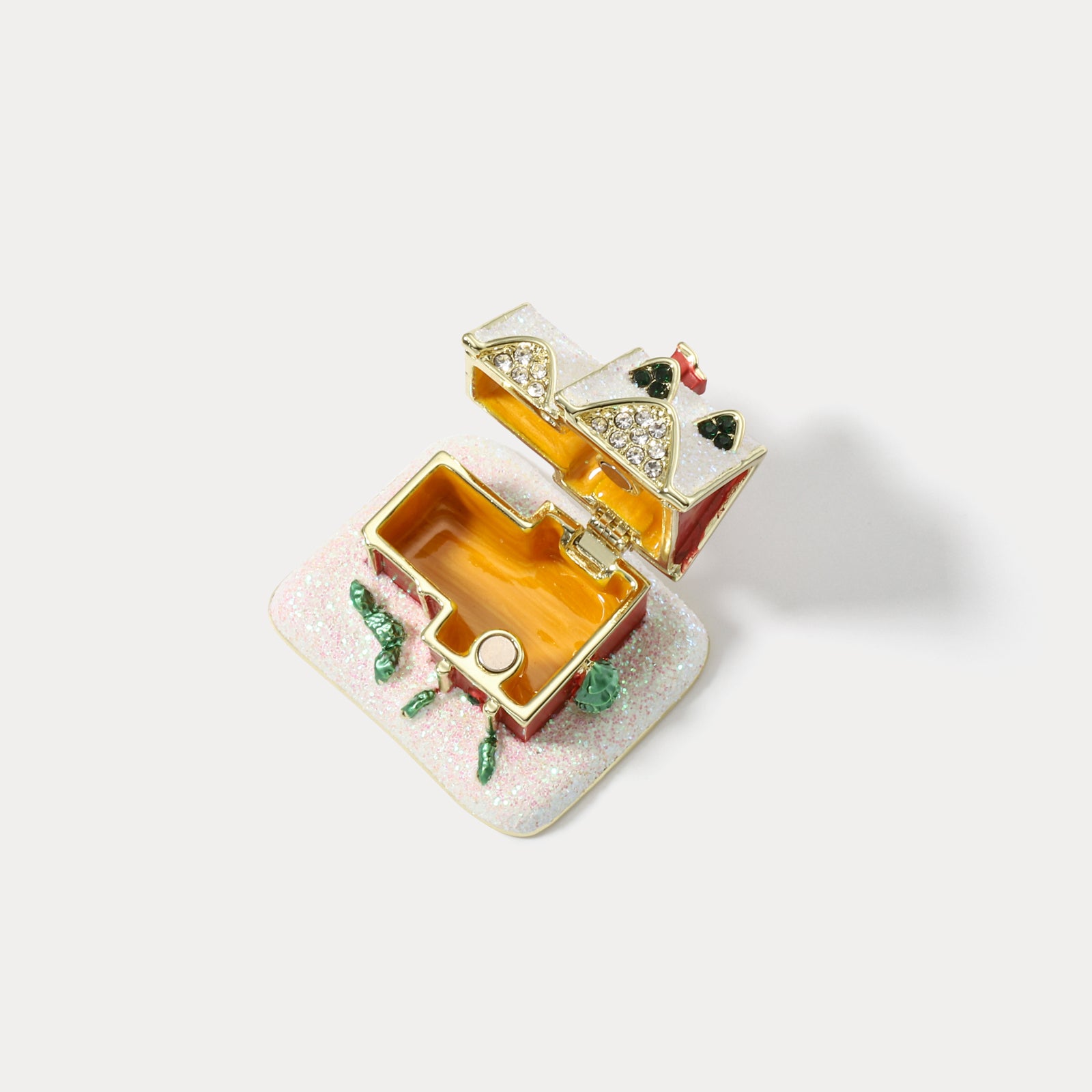 Christmas Snow House Enamel Jeweled Trinket Box