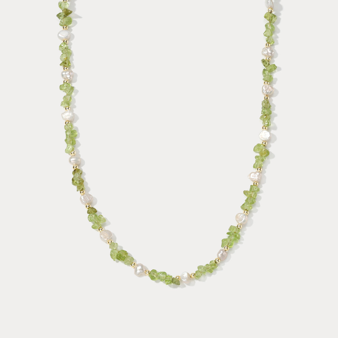 Selenichast Pastel Green Chip Stone Beaded Necklace