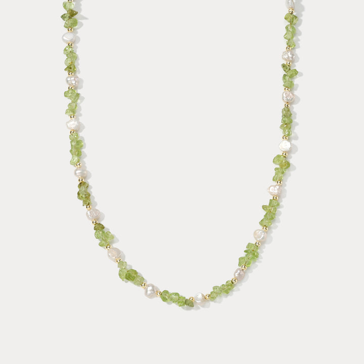 Selenichast Pastel Green Chip Stone Beaded Necklace