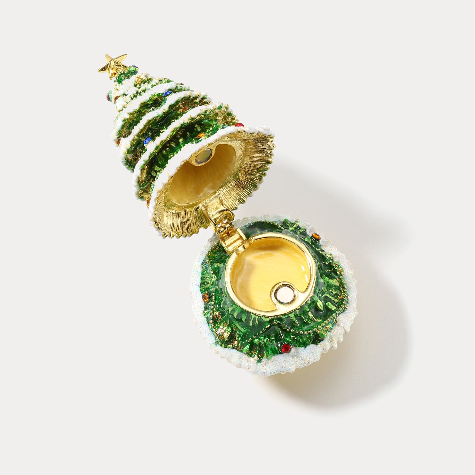 Snow Christmas Tree Vintage Jeweled Trinket Box