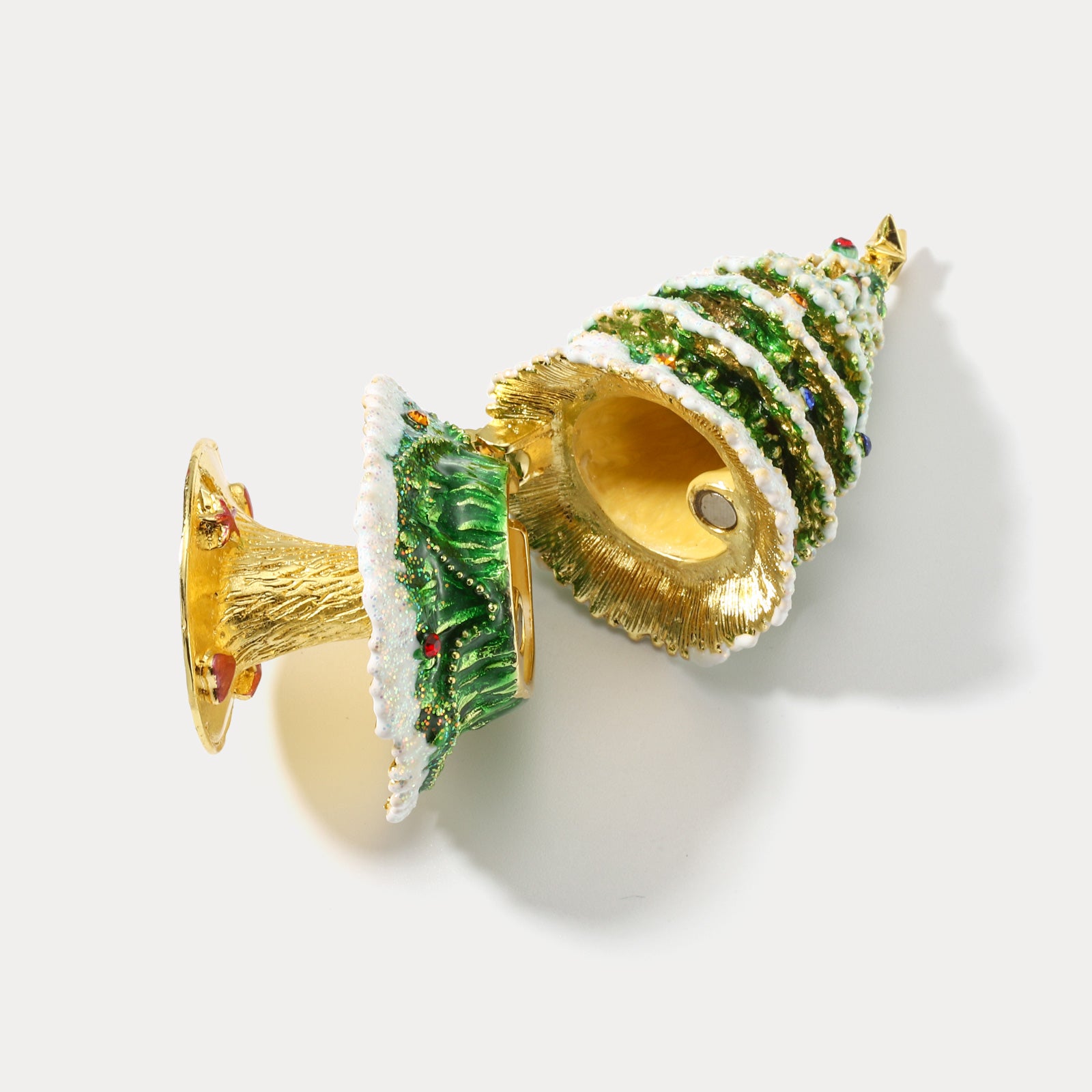 Snow Christmas Tree Enamel Jeweled Trinket Box