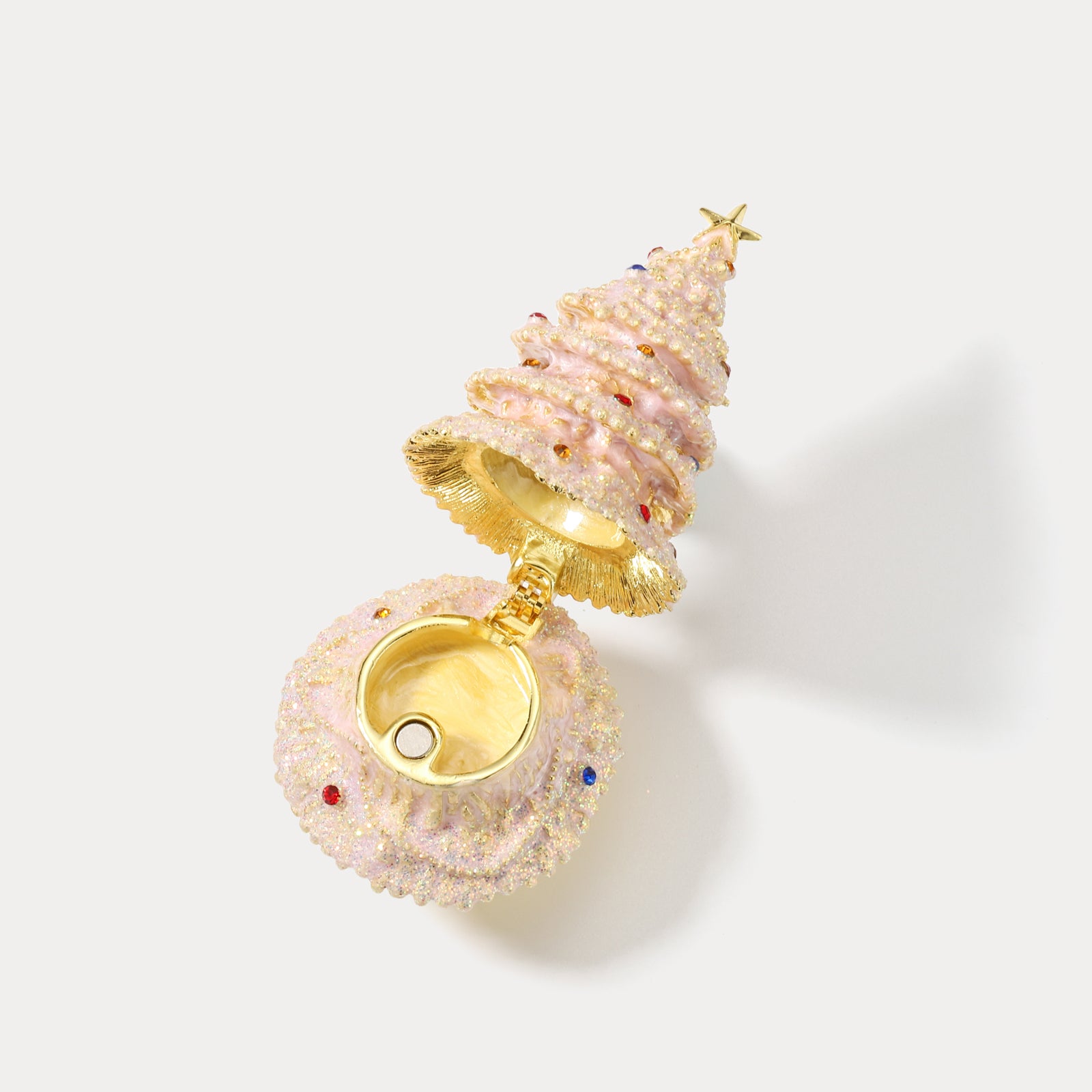 Pink Twinkle Christmas Tree Vintage Jeweled Trinket Box