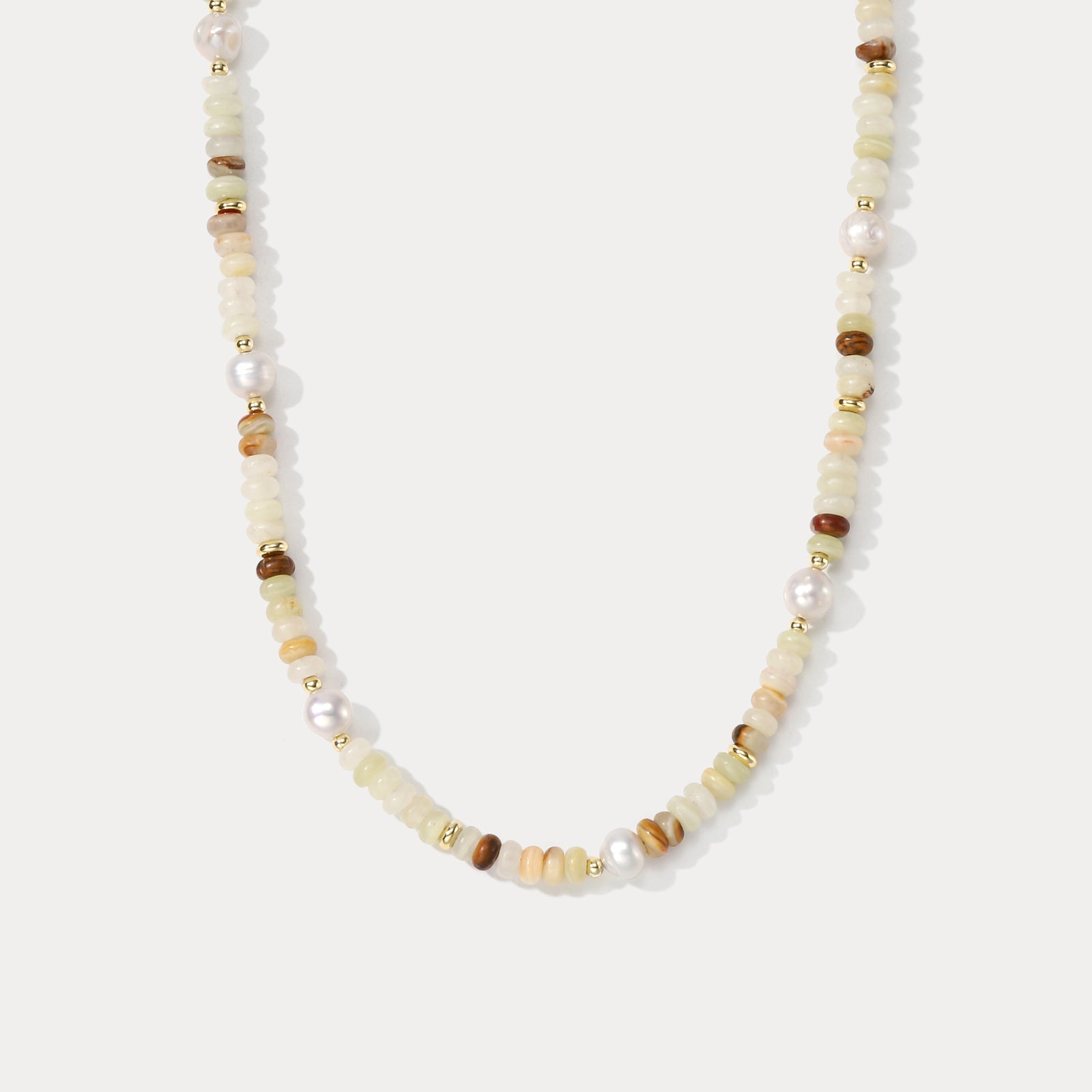Selenichast Pearl Beige Stone Beaded Necklace