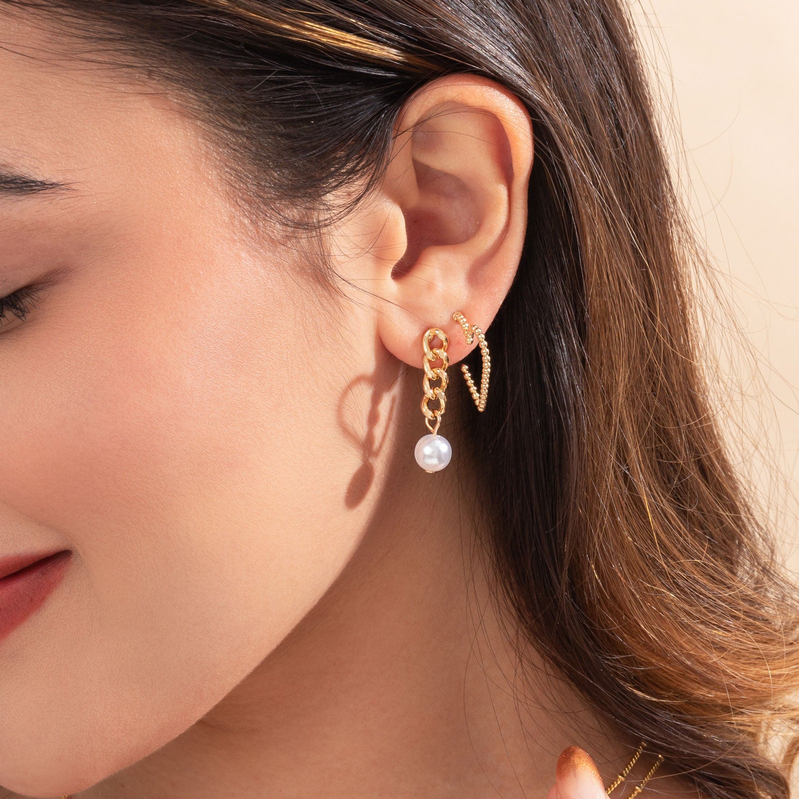 Pearl Gold Earrings Set