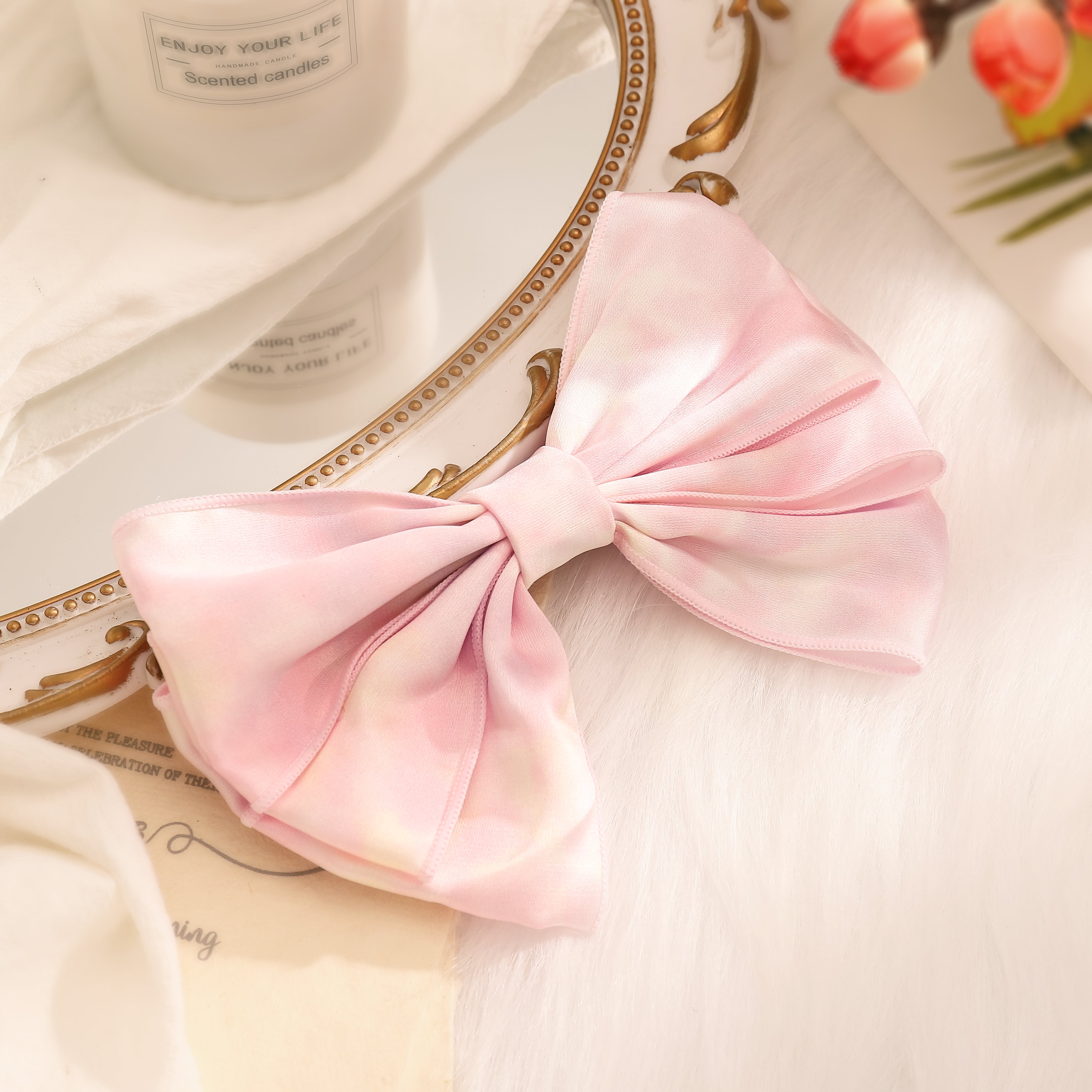 Tie Dye Pink Bow Hair Silk Clips