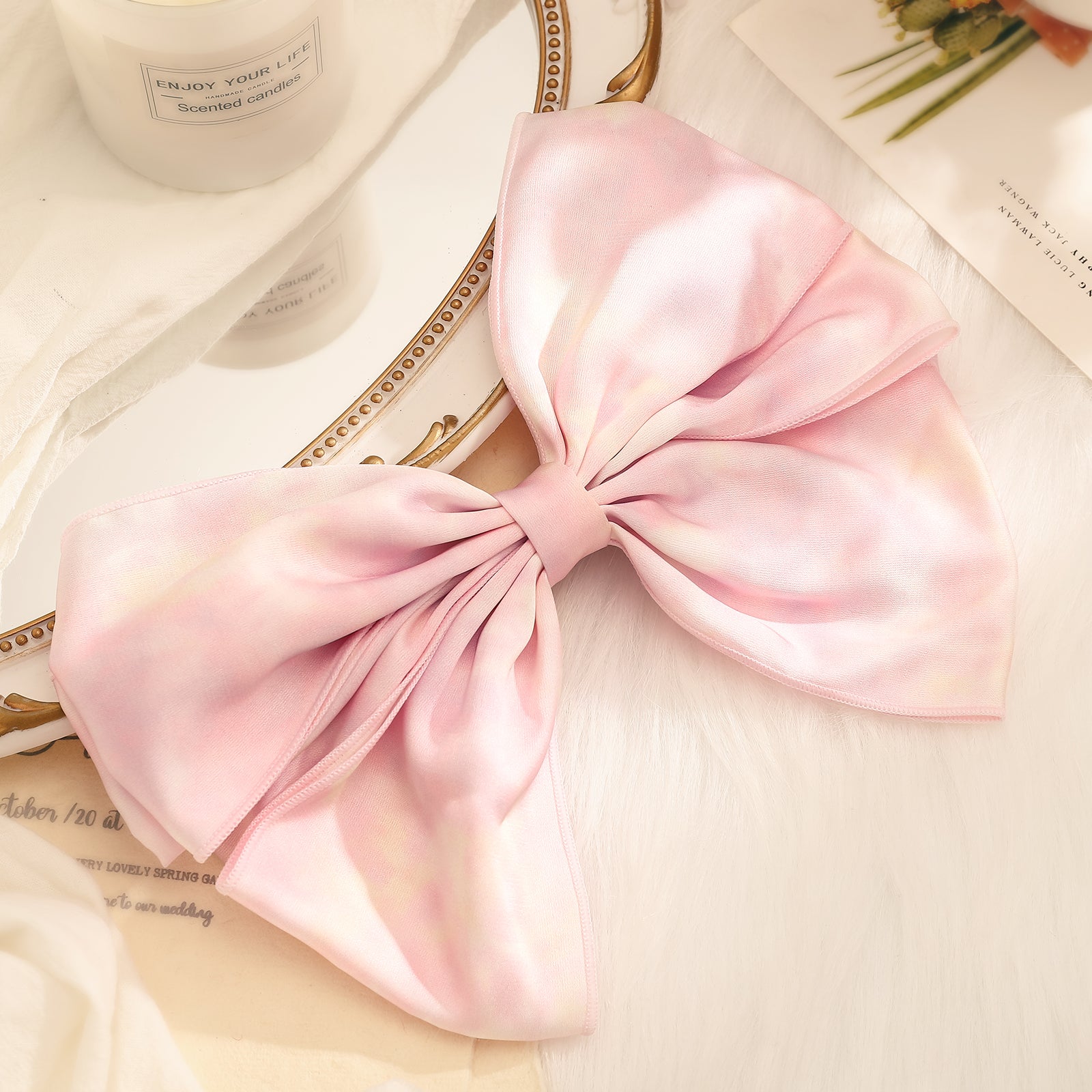 Cute Tie Dye Pink Bow Hair Clips
