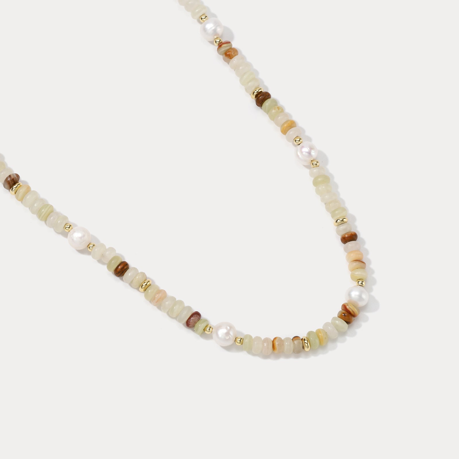 Pearl Beige Stone Beaded Necklace