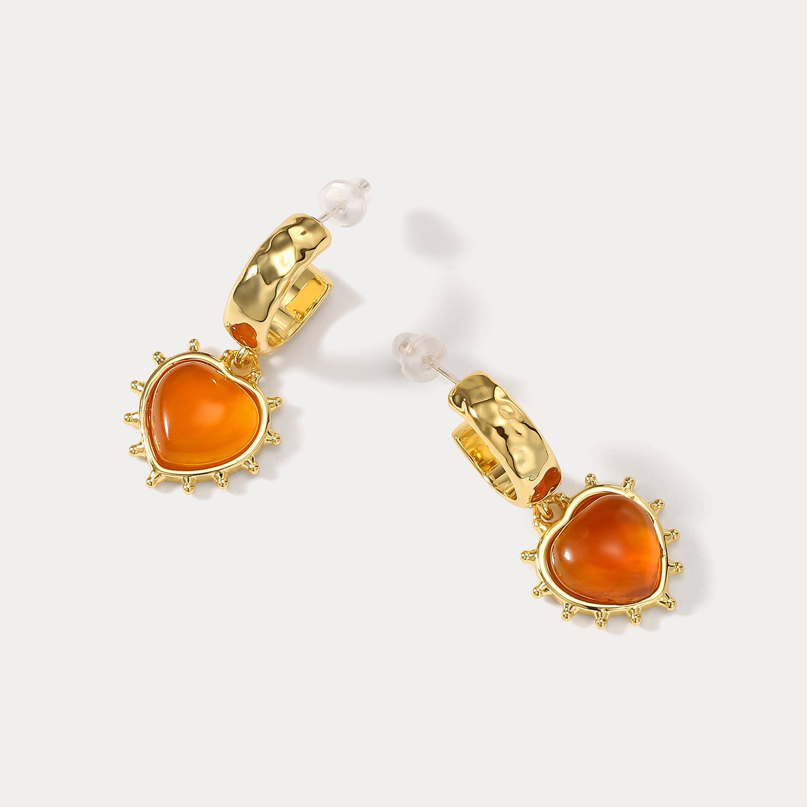Romantic Heart Orange Sparkly Earrings