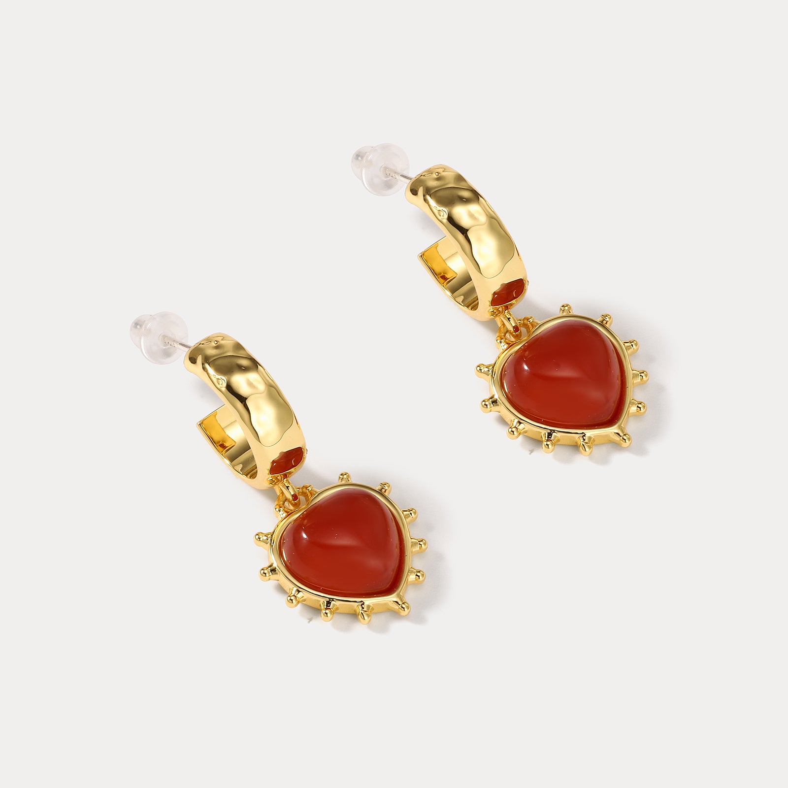 Romantic Heart Burgundy Dainty Earrings