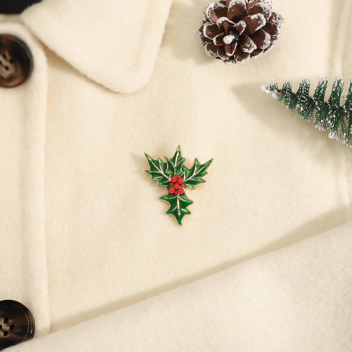 Merry Christmas Holly Brooch