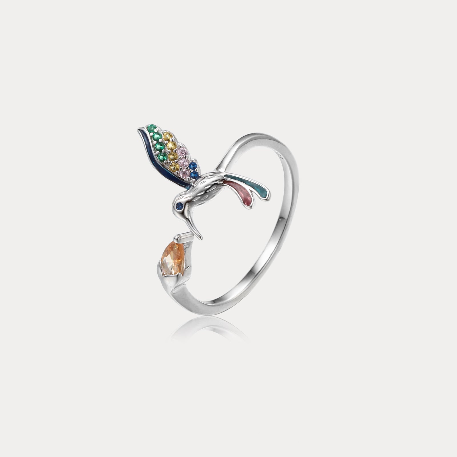 Silver Flying Hummingbird Diamond Ring