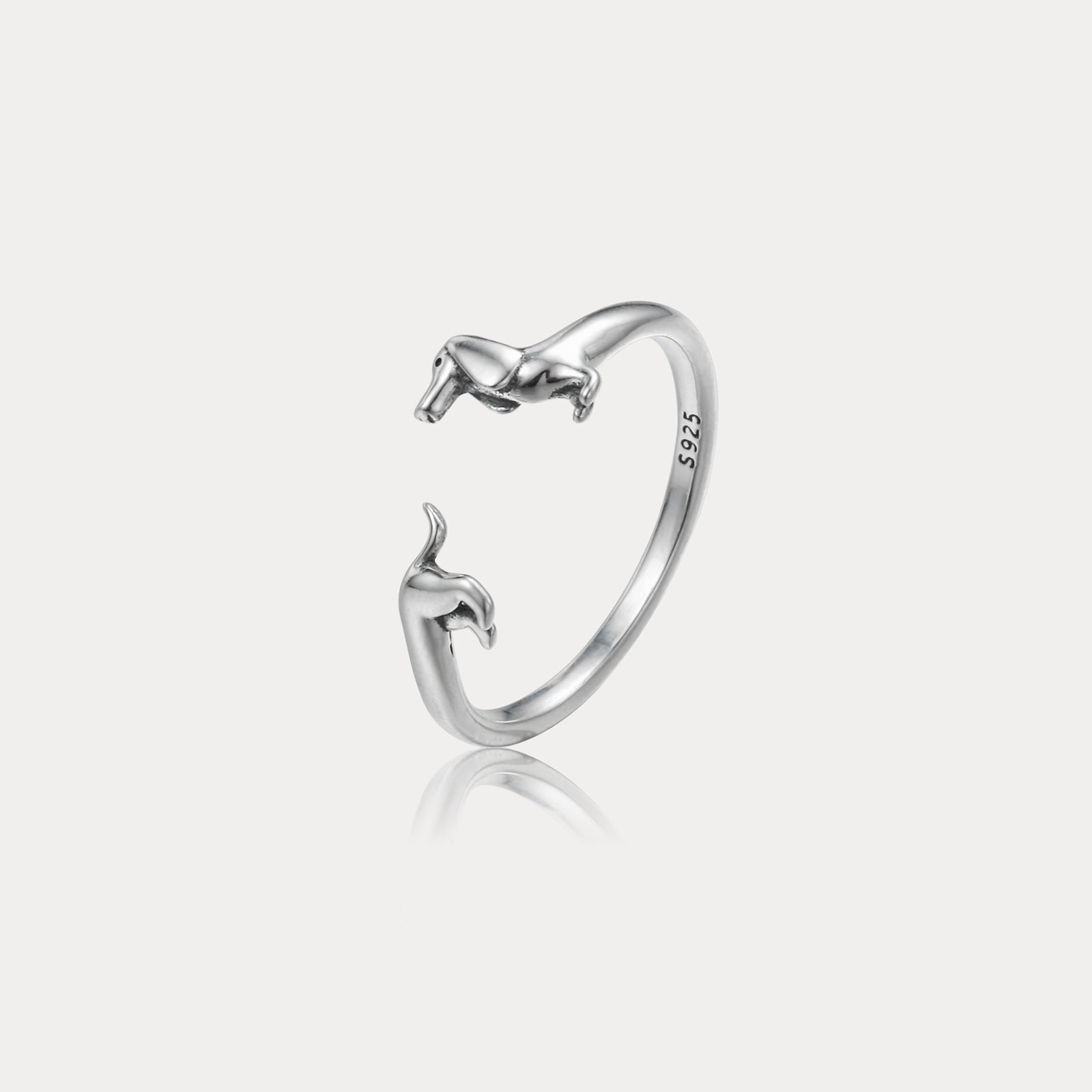 Cute Silver Dachshund Dainty Ring