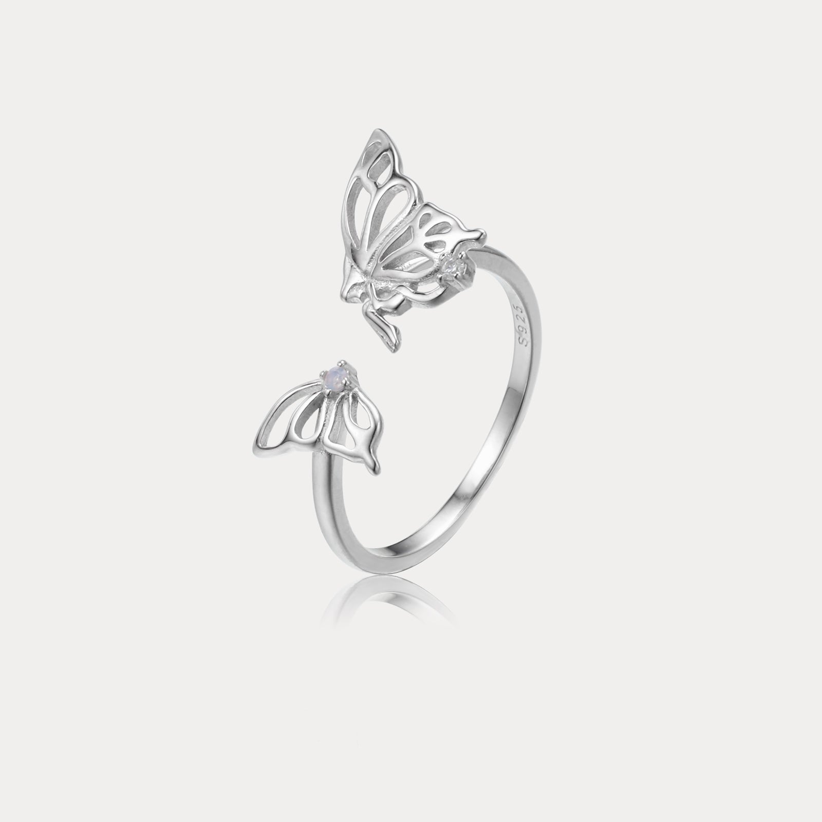 925 Sterling Silver Butterfly Fairy Open Ring