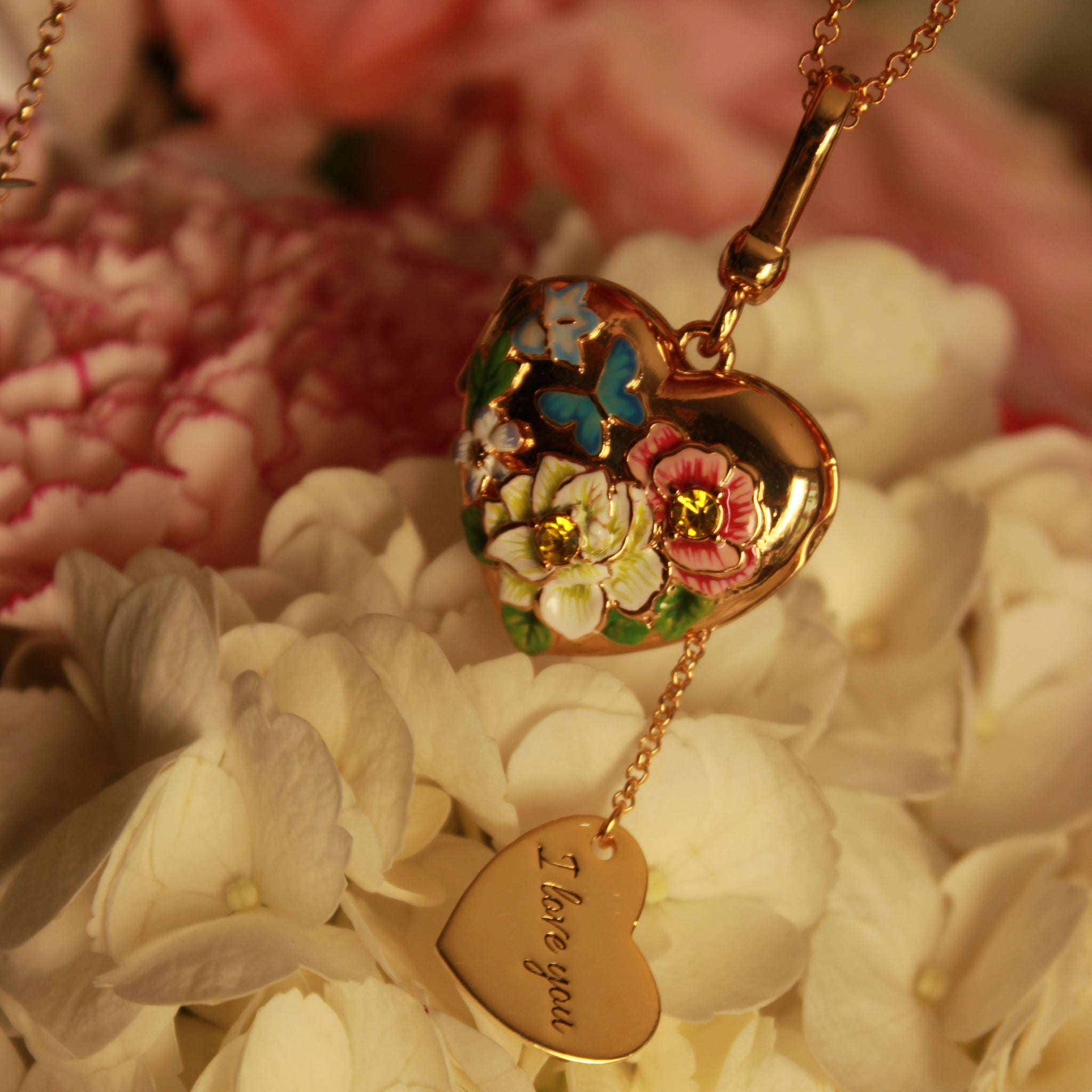 Flower Heart Shaped Locket Necklace