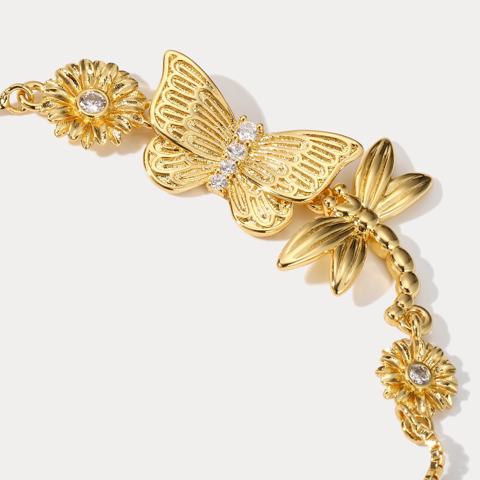 Gold Butterfly & Dragonfly Diamond Bracelet