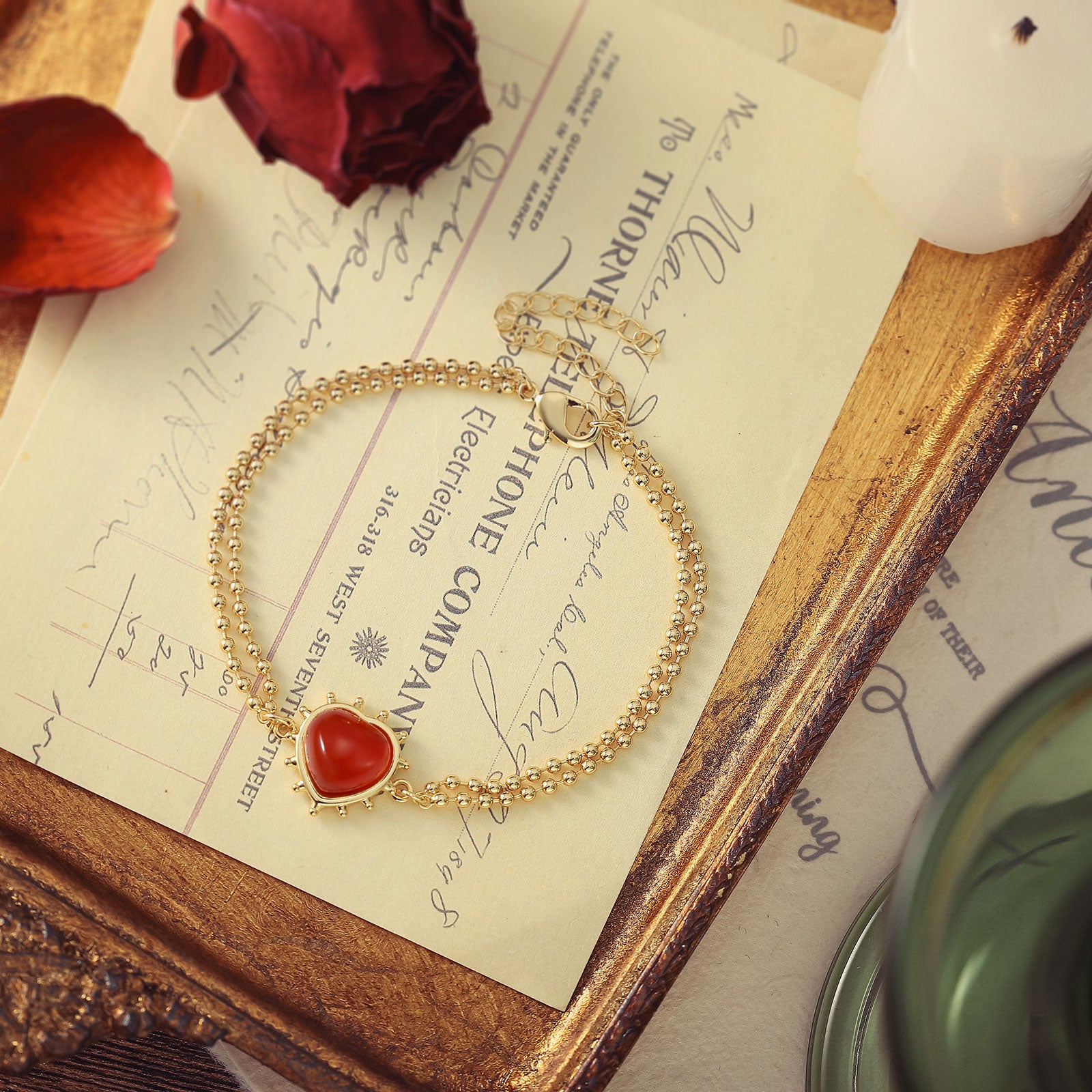 Romantic Heart Burgundy Gold Bracelet