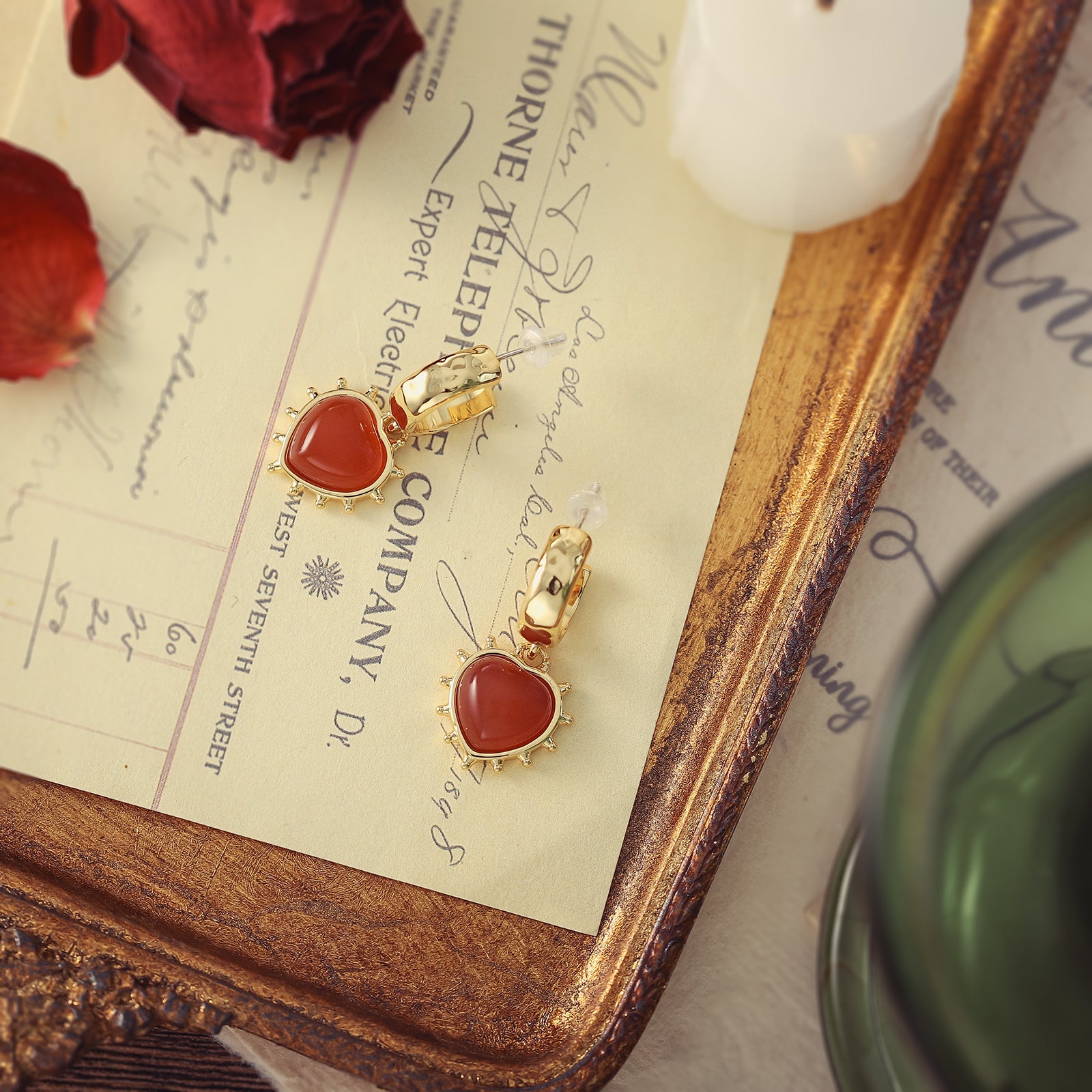 Romantic Heart Burgundy Earrings