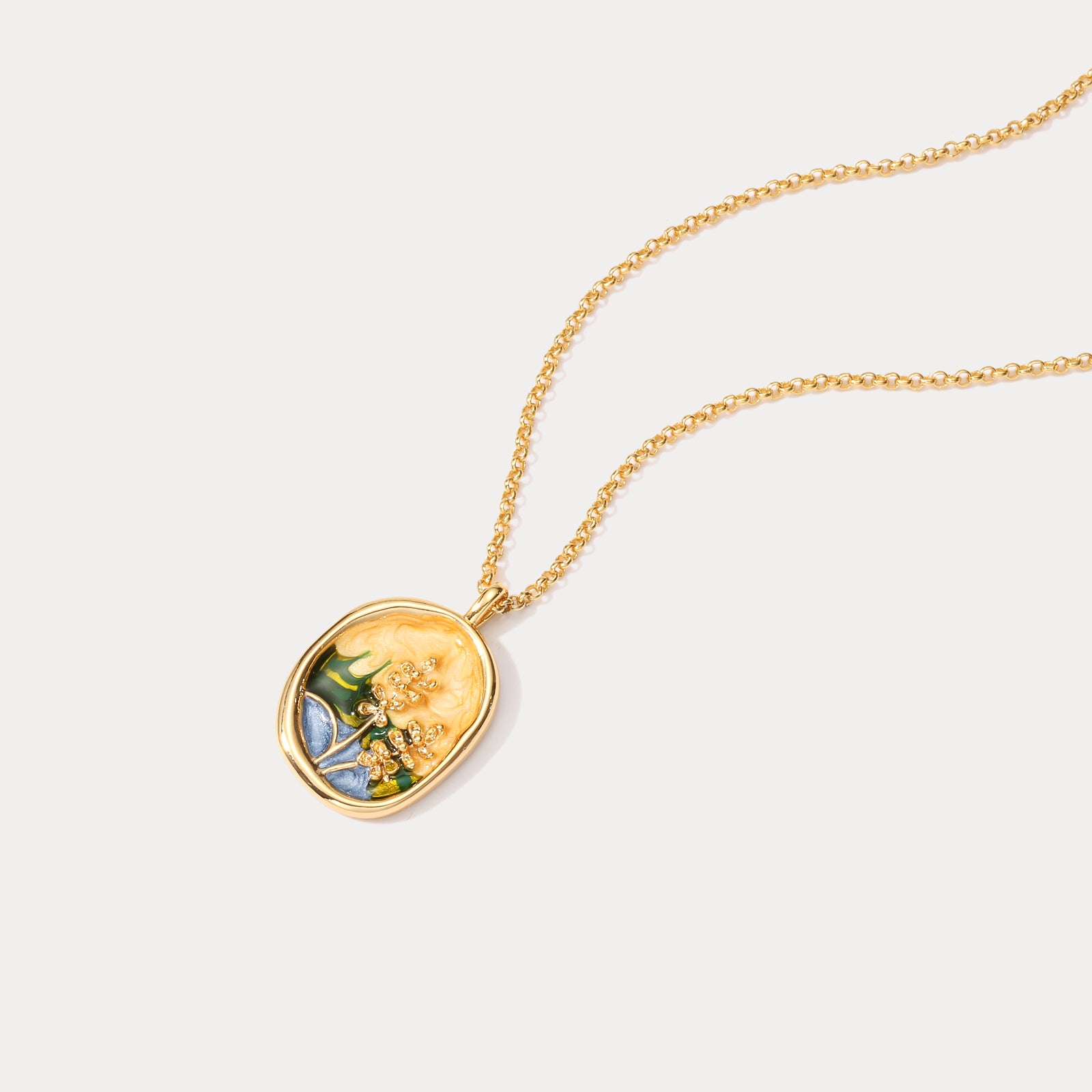 Country Cornfield Gold Oli Painting Necklace
