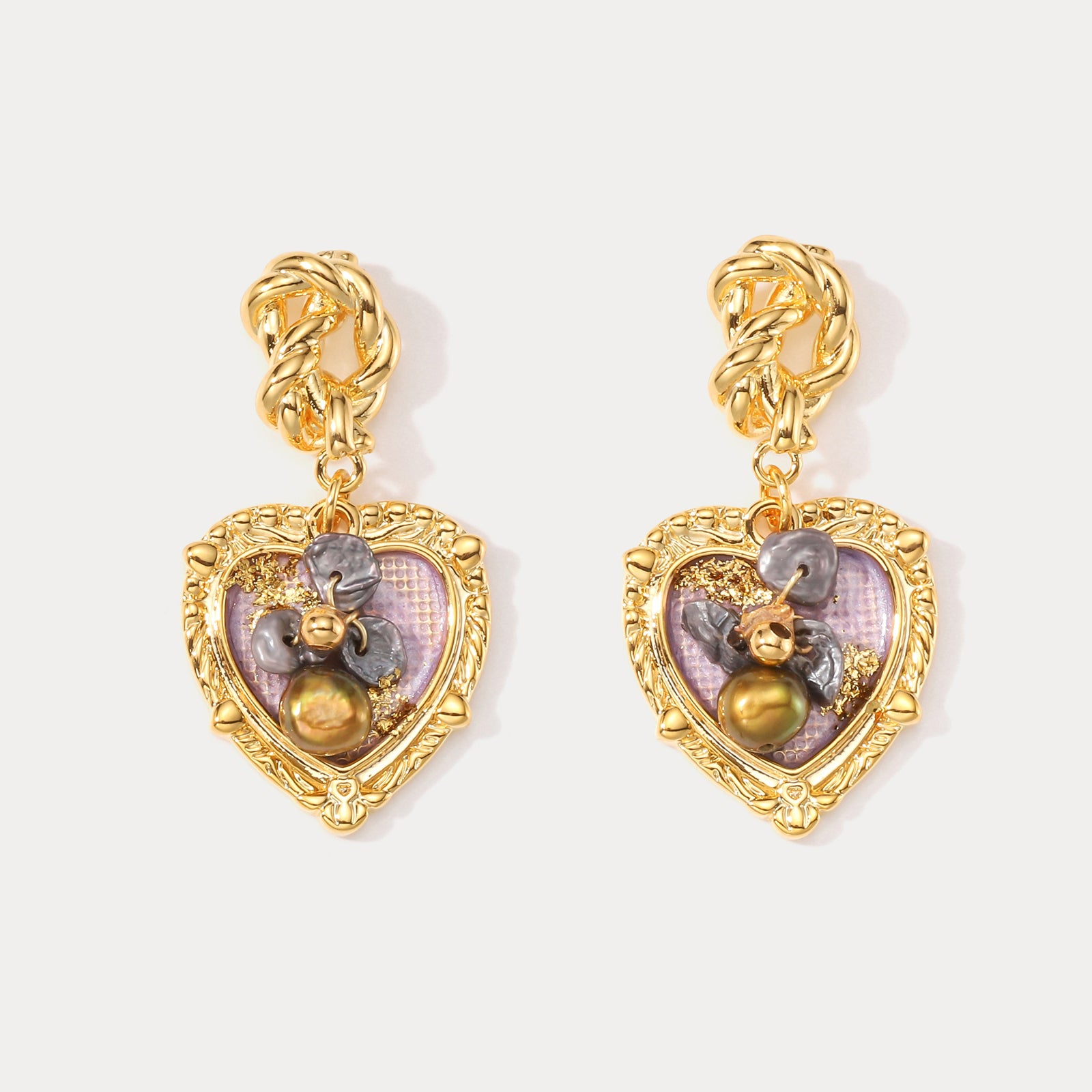 Lavender Heart Oil Painting Earrings