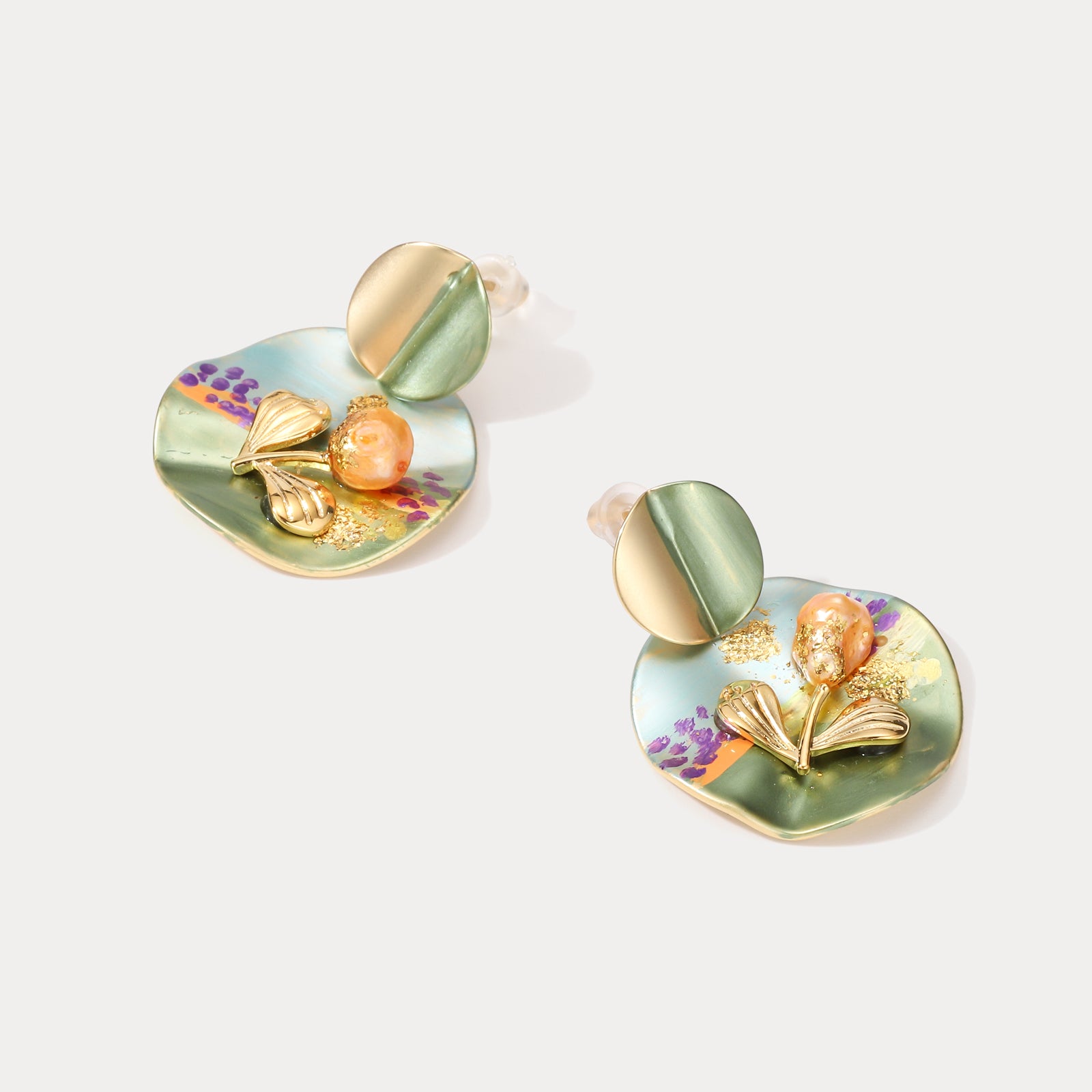 Idyllic Floral Dripping Oil Earrings