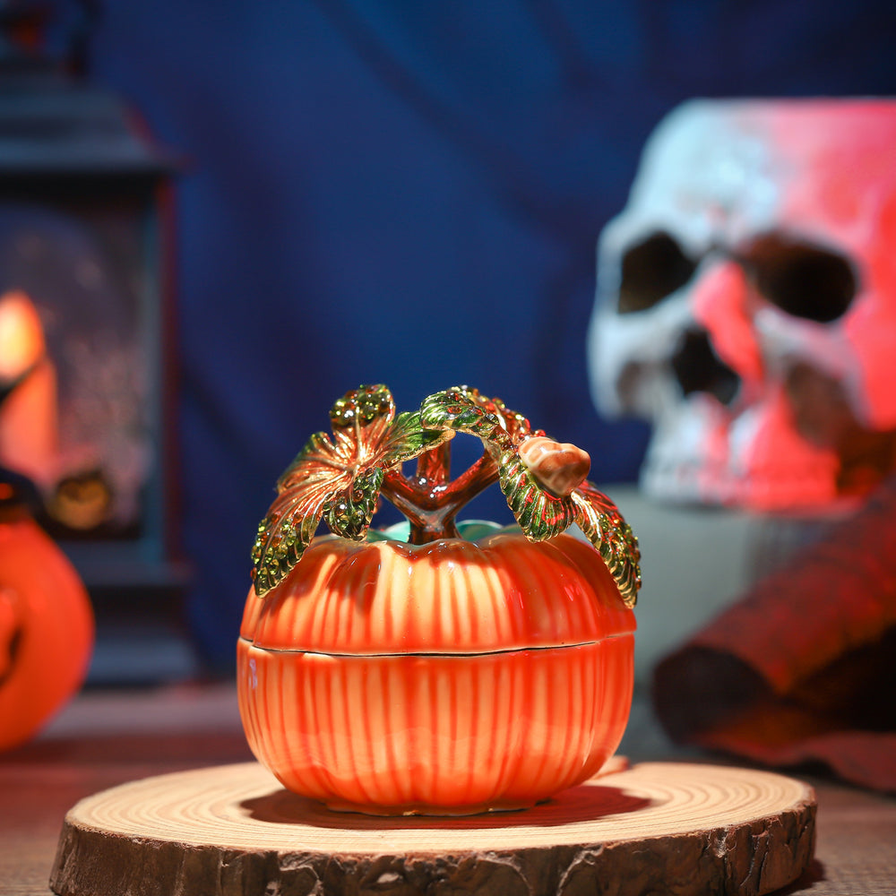 Pumpkin Jeweled Trinket Enamel Box