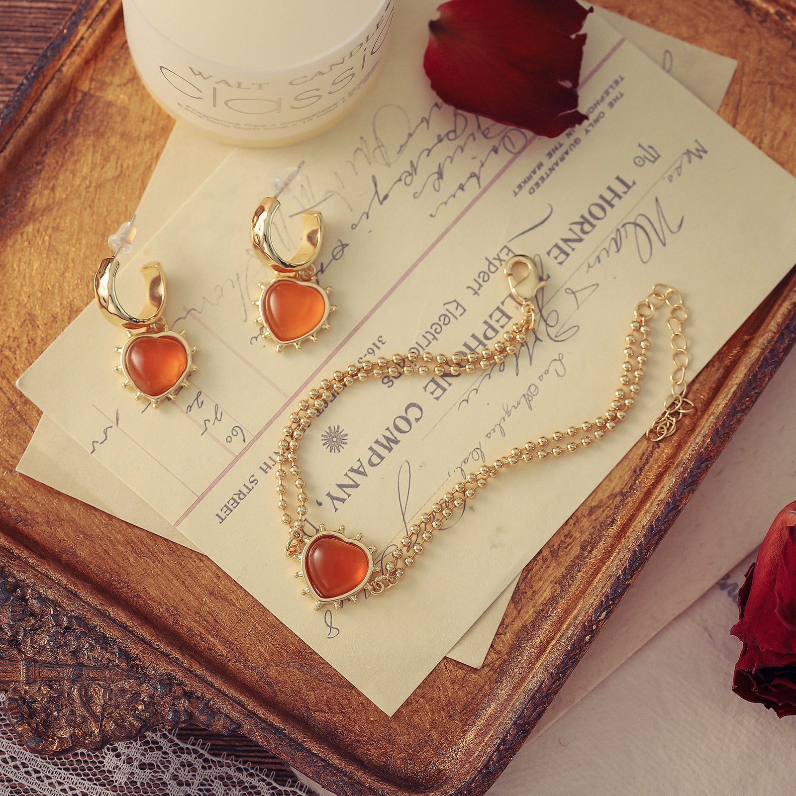 Romantic Heart Orange Jewelry Set
