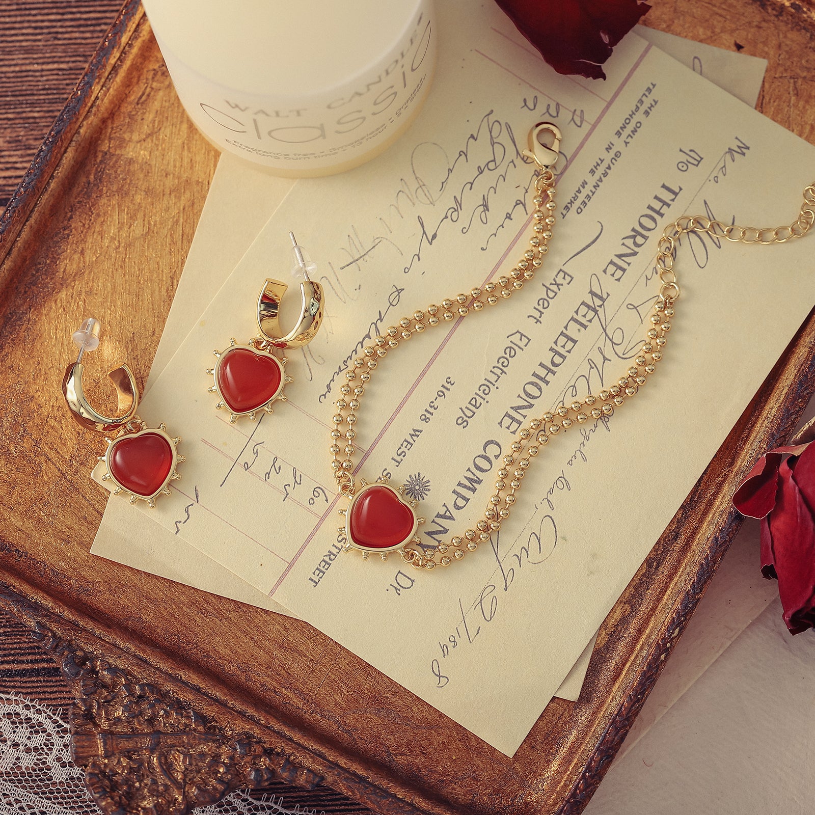 Romantic Heart Burgundy Jewelry Set