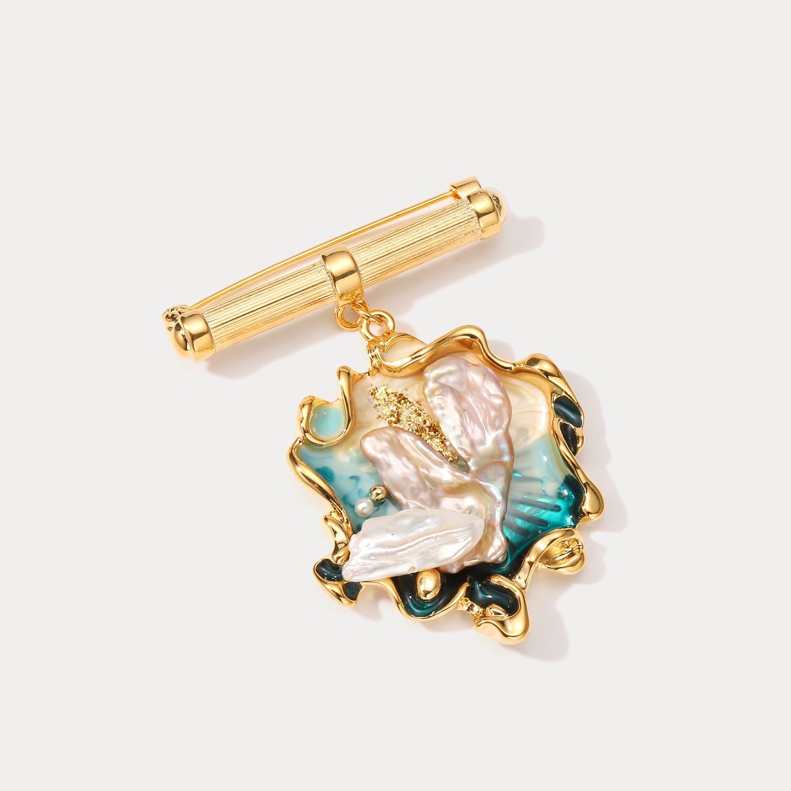 Cultured Freshwater Pearl Oil Painting Brooch