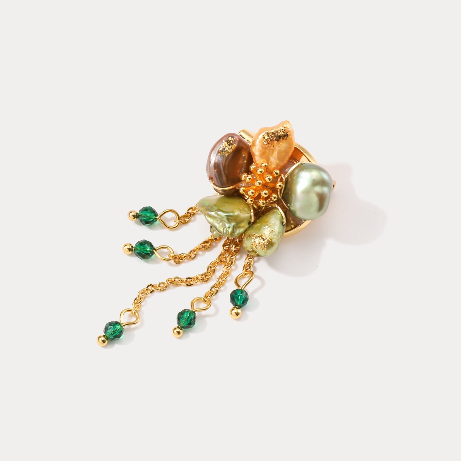 Flower Pearl Fringed Retro Oil Painting Brooch