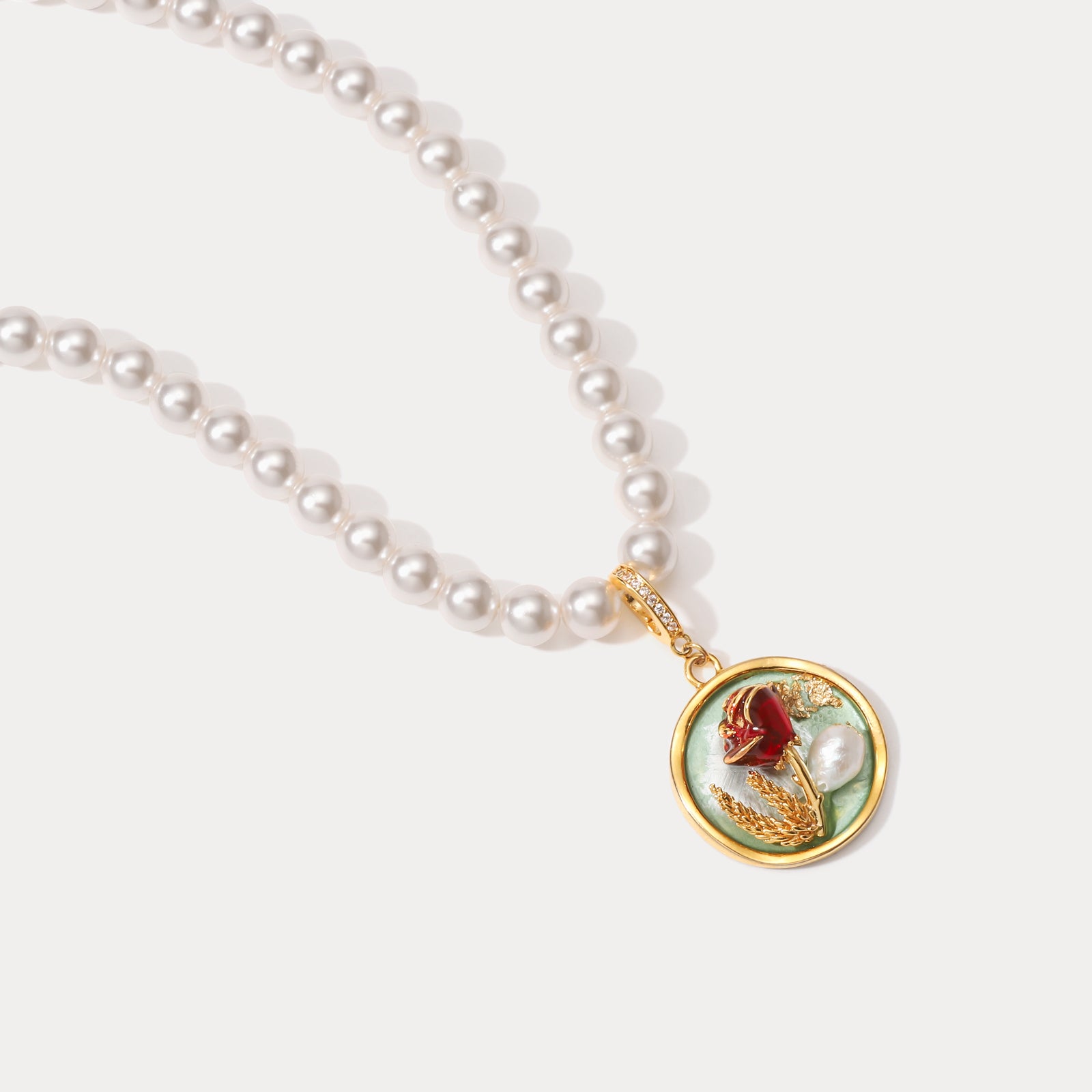 Rose Pendant Oil Painting Necklace