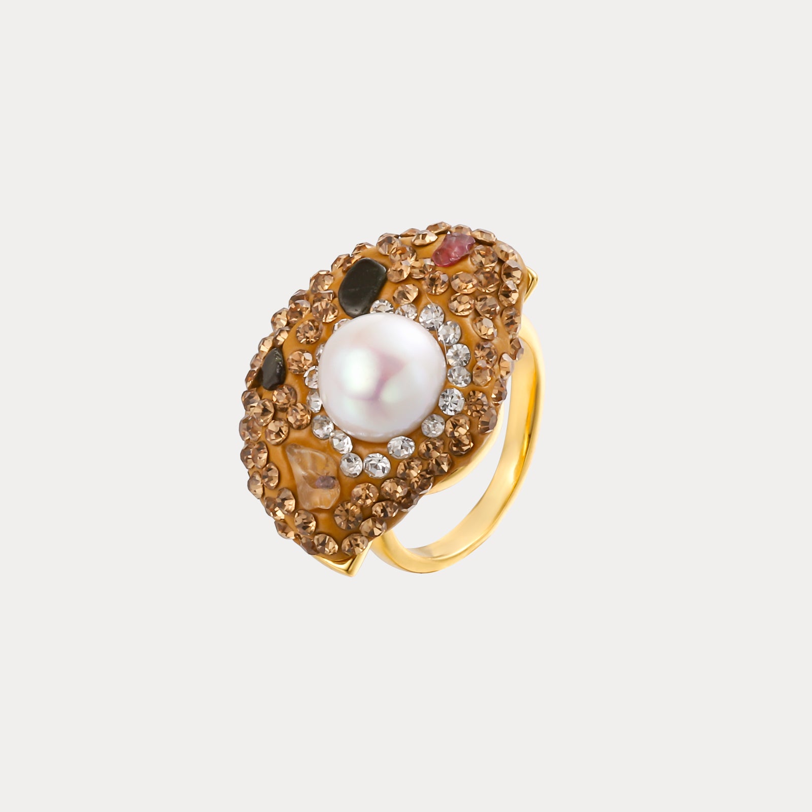 Selenichast Gemstone Oil Painting Ring in 18ct Gold Plated and Cubic Zirconia
