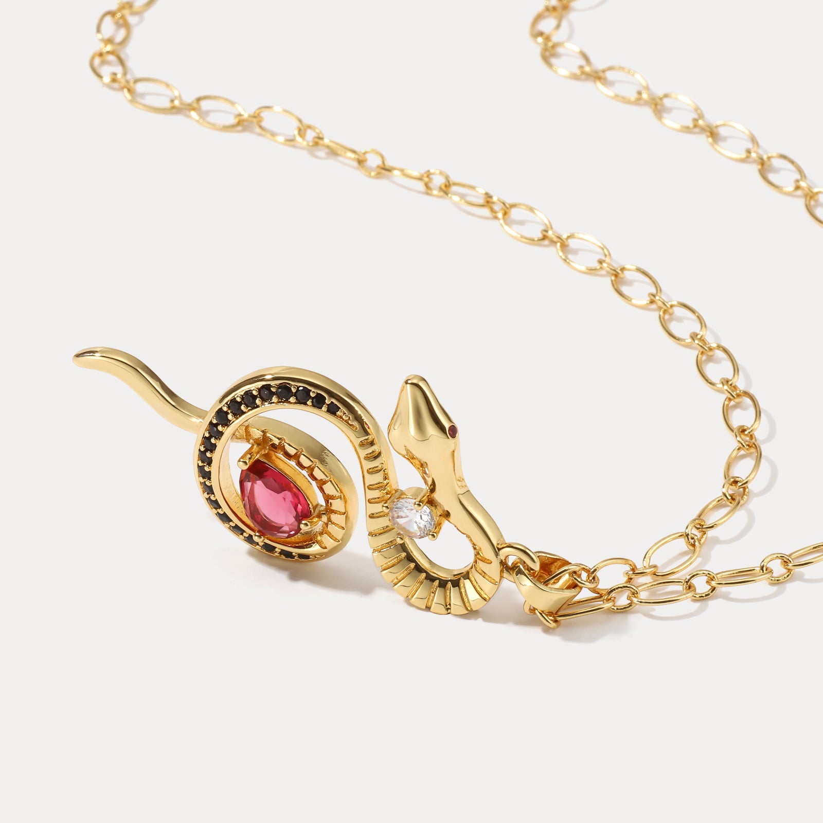 Ruby Snake Long Chain Necklace