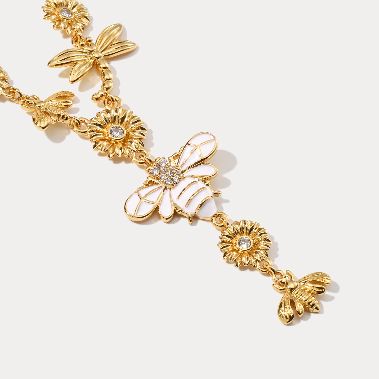 Bee & Dragonfly Sunflower Diamond Necklace