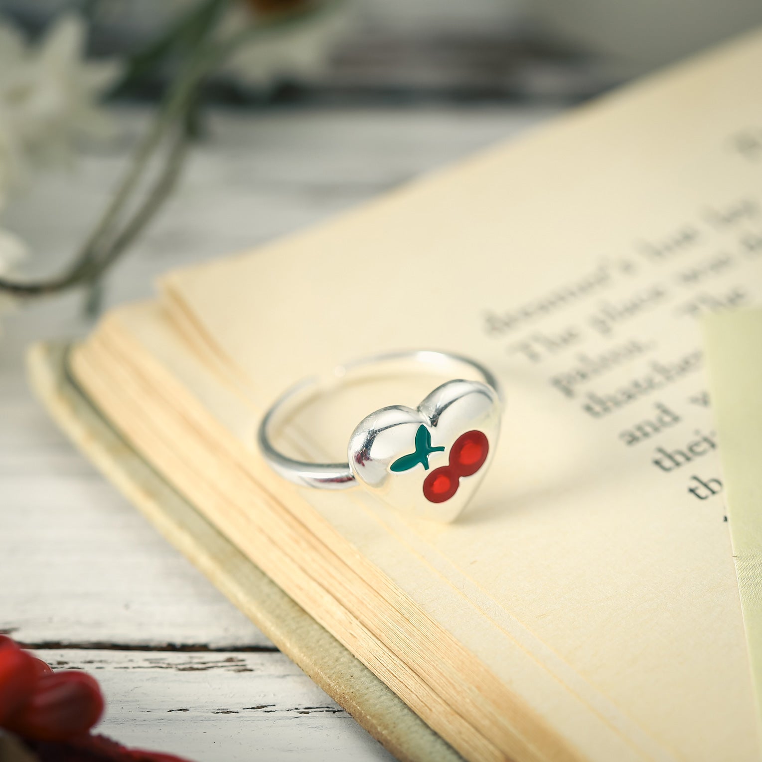 Silver Cherry Adjustable Ring