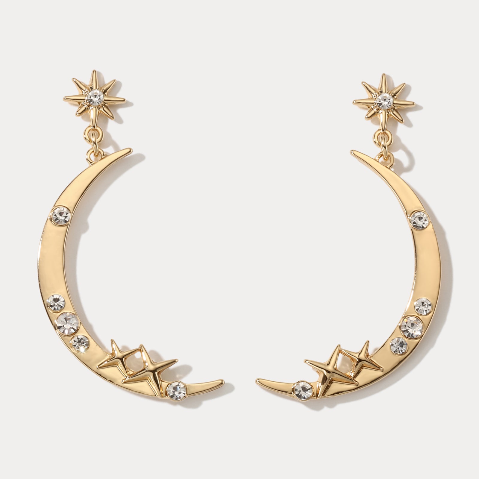 Moon Star Diamond Dangle Earrings