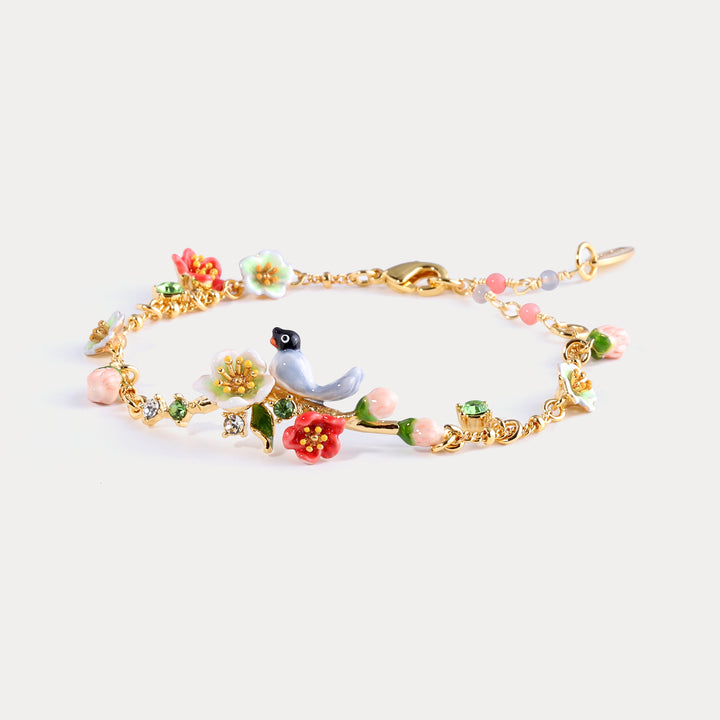 Selenichast Red-billed Blue Magpie Flower Bracelet