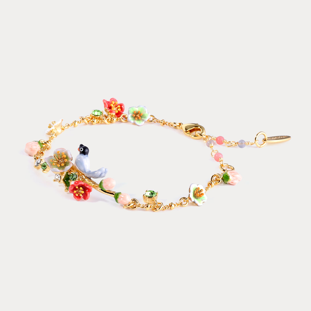 Selenichast Red-billed Blue Magpie Flower Bracelet