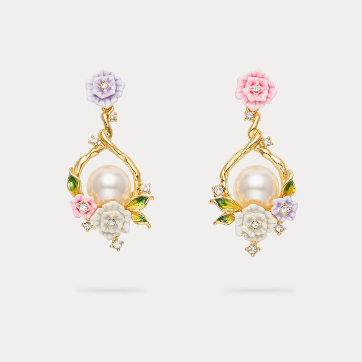 Wild Rose Dangle Gold Earrings 18k