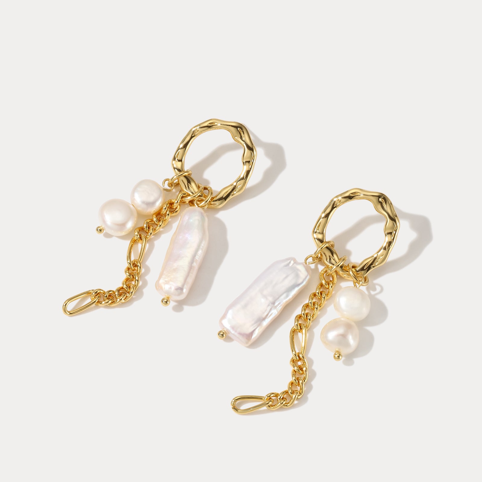 Pearl Dangle Gold Hoop Earrings