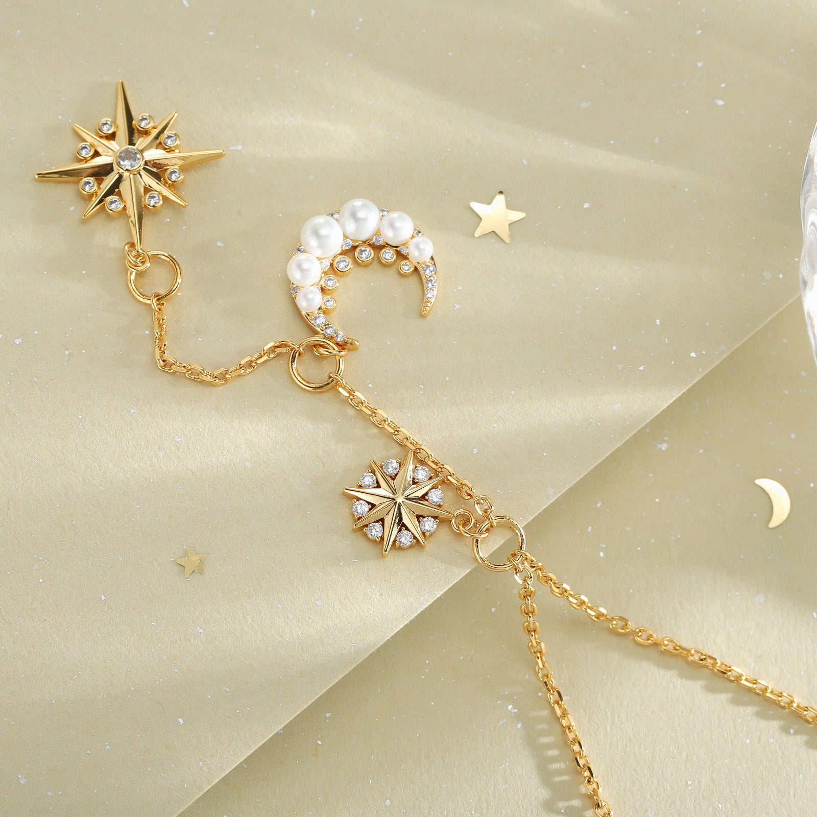 Pearl Moon Star Sparkly Necklace