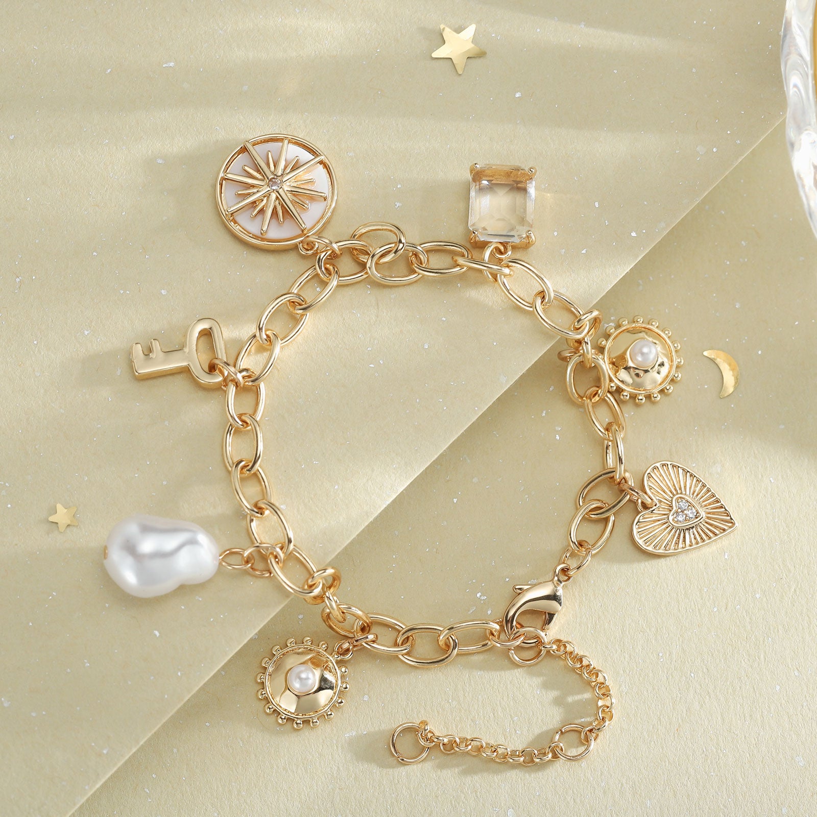 Pearl Moon Star Diamond Bracelet