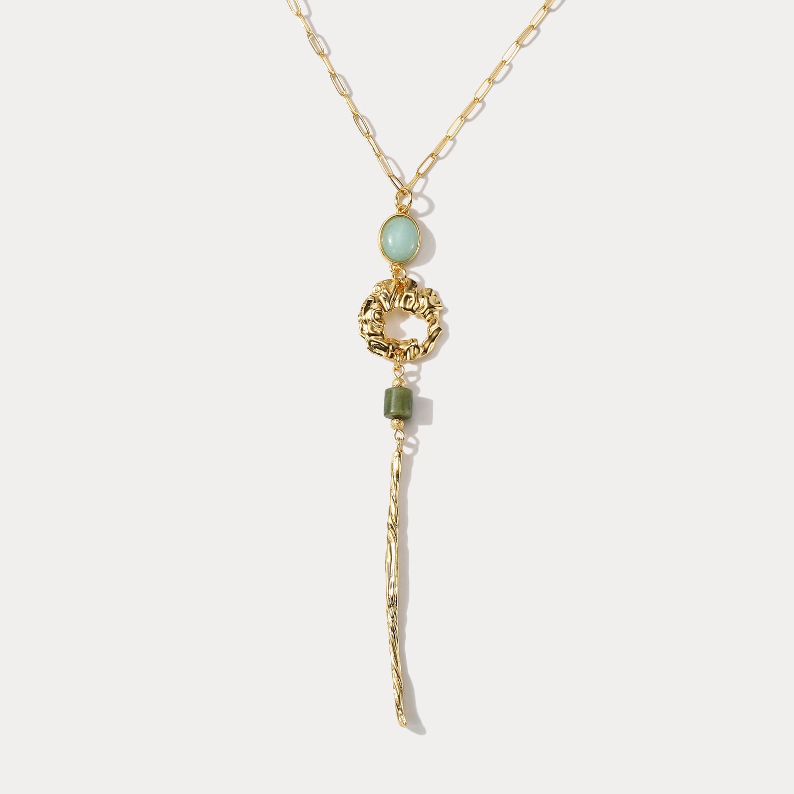 Selenichast Green Gemstone Long Necklace
