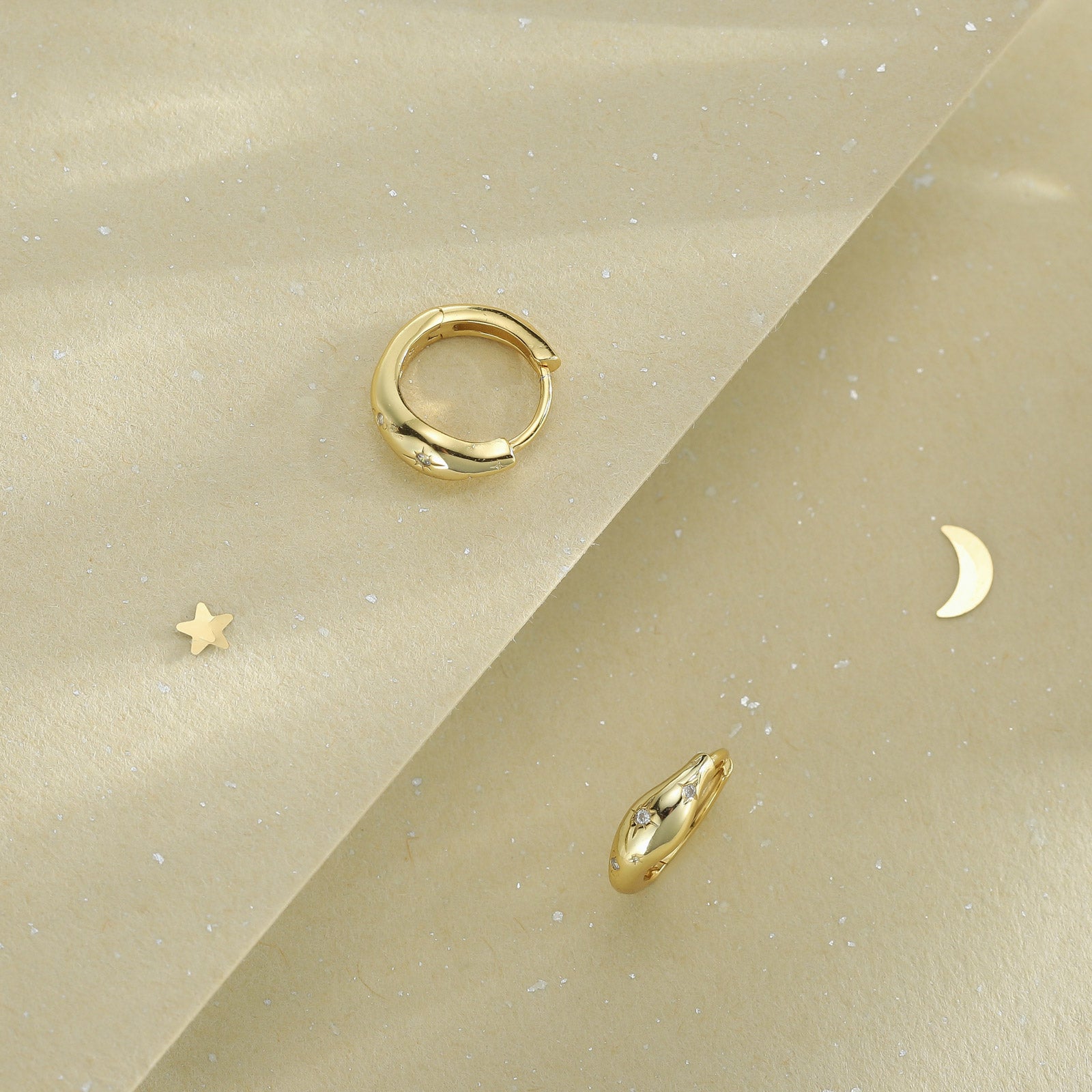 Octagram Star Hoop 18k Gold Earrings