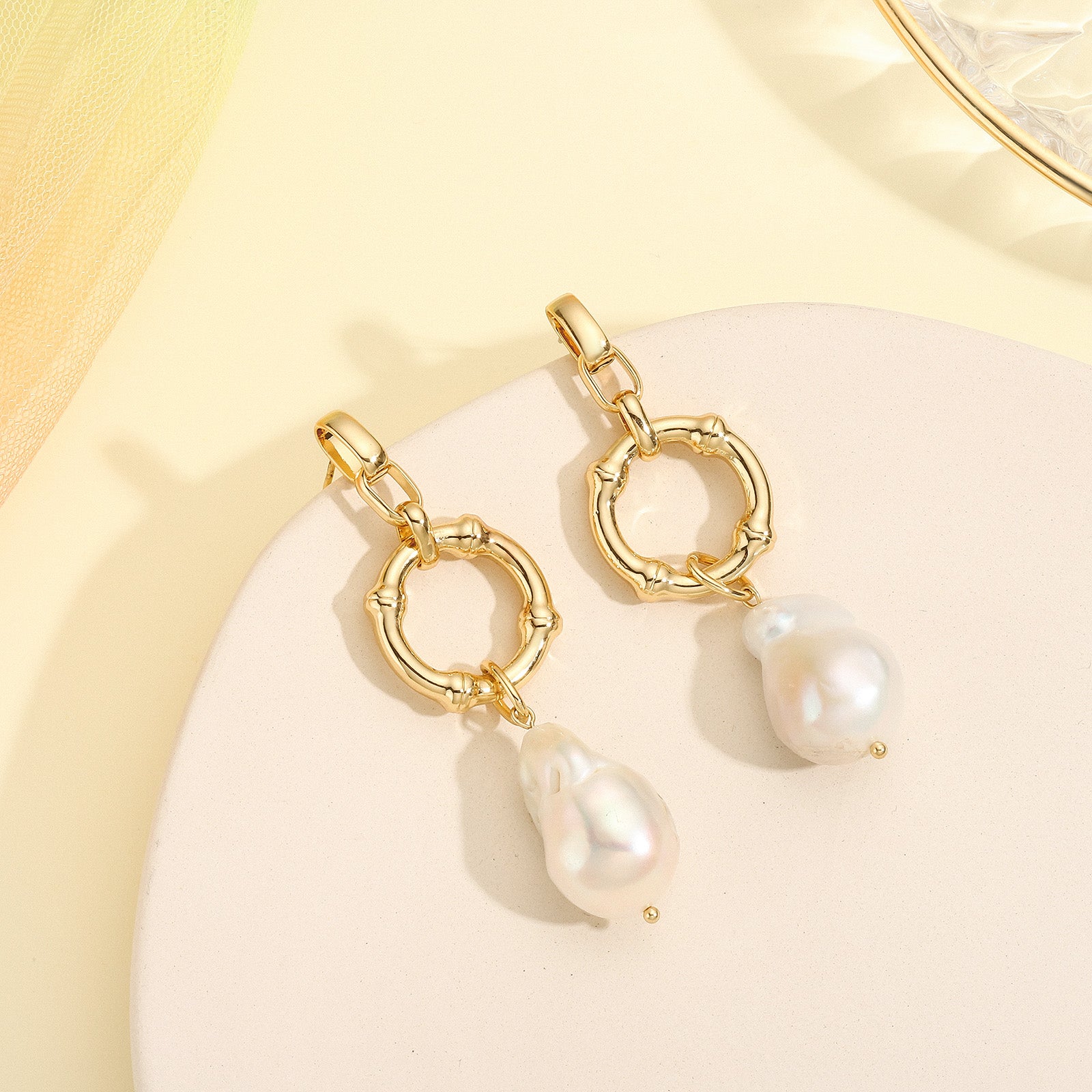 Baroque Pearl Hollow Gold Earrings