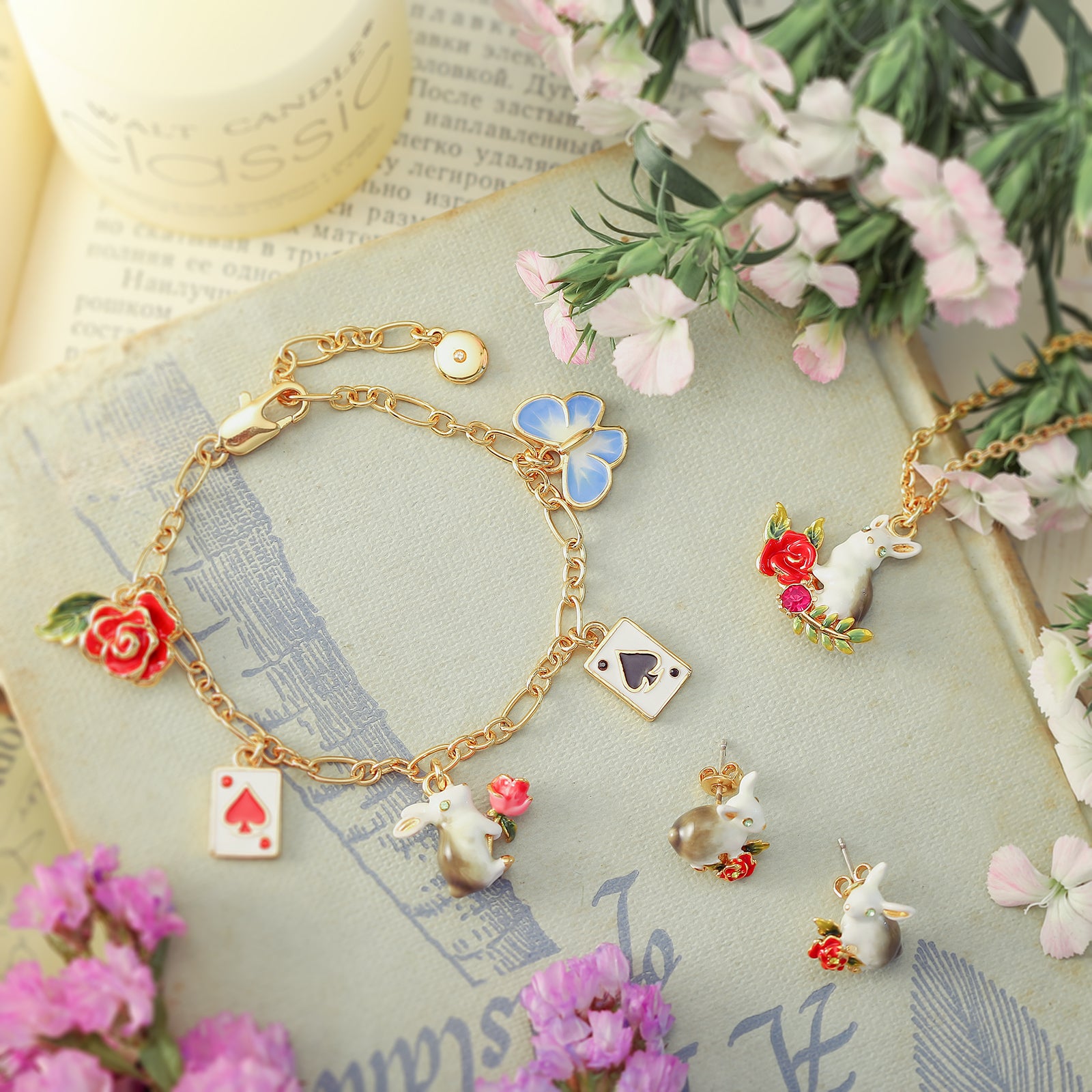 Secret Garden Rabbit Enamel Jewelry Set