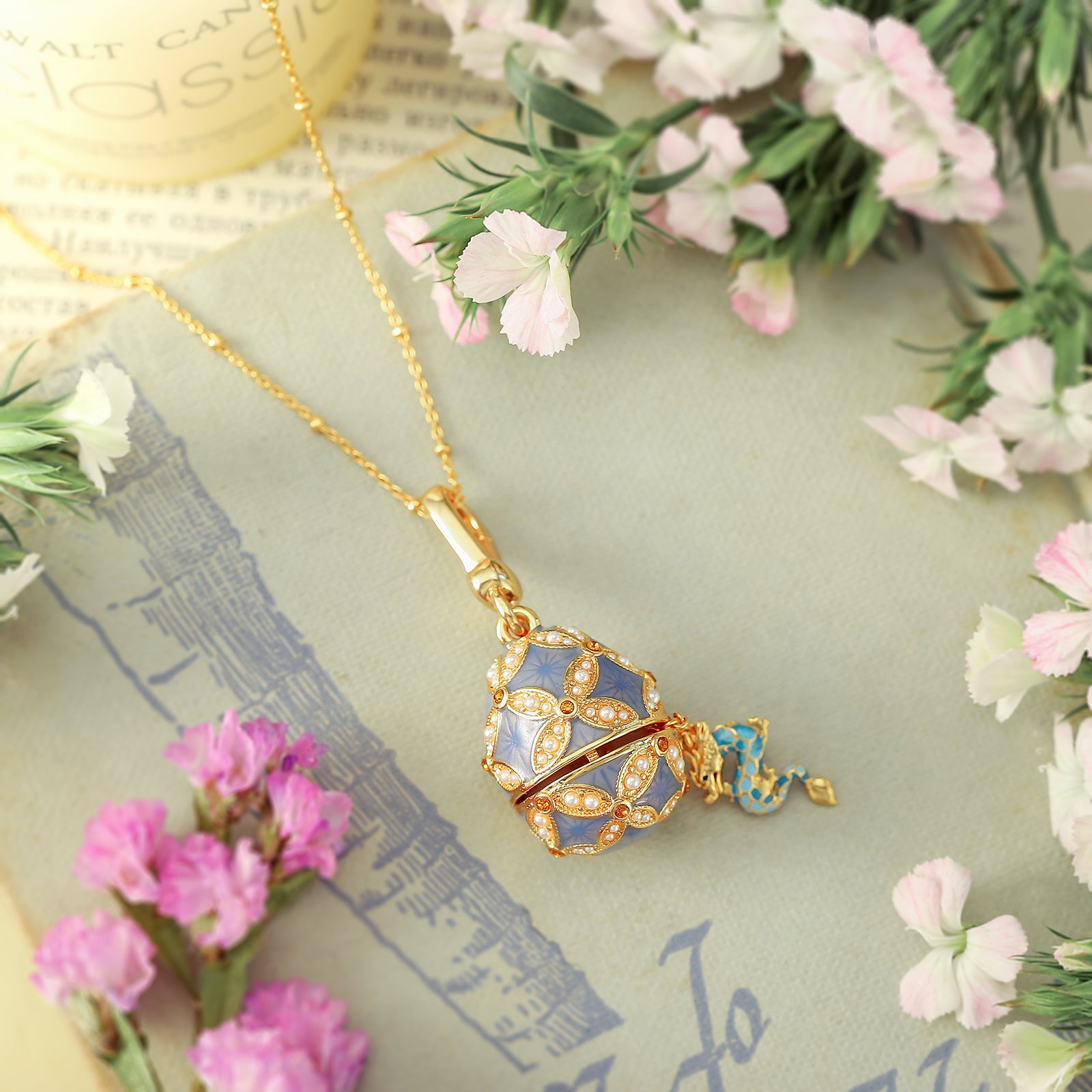 Gold Dragon Egg Locket Pearl Necklace