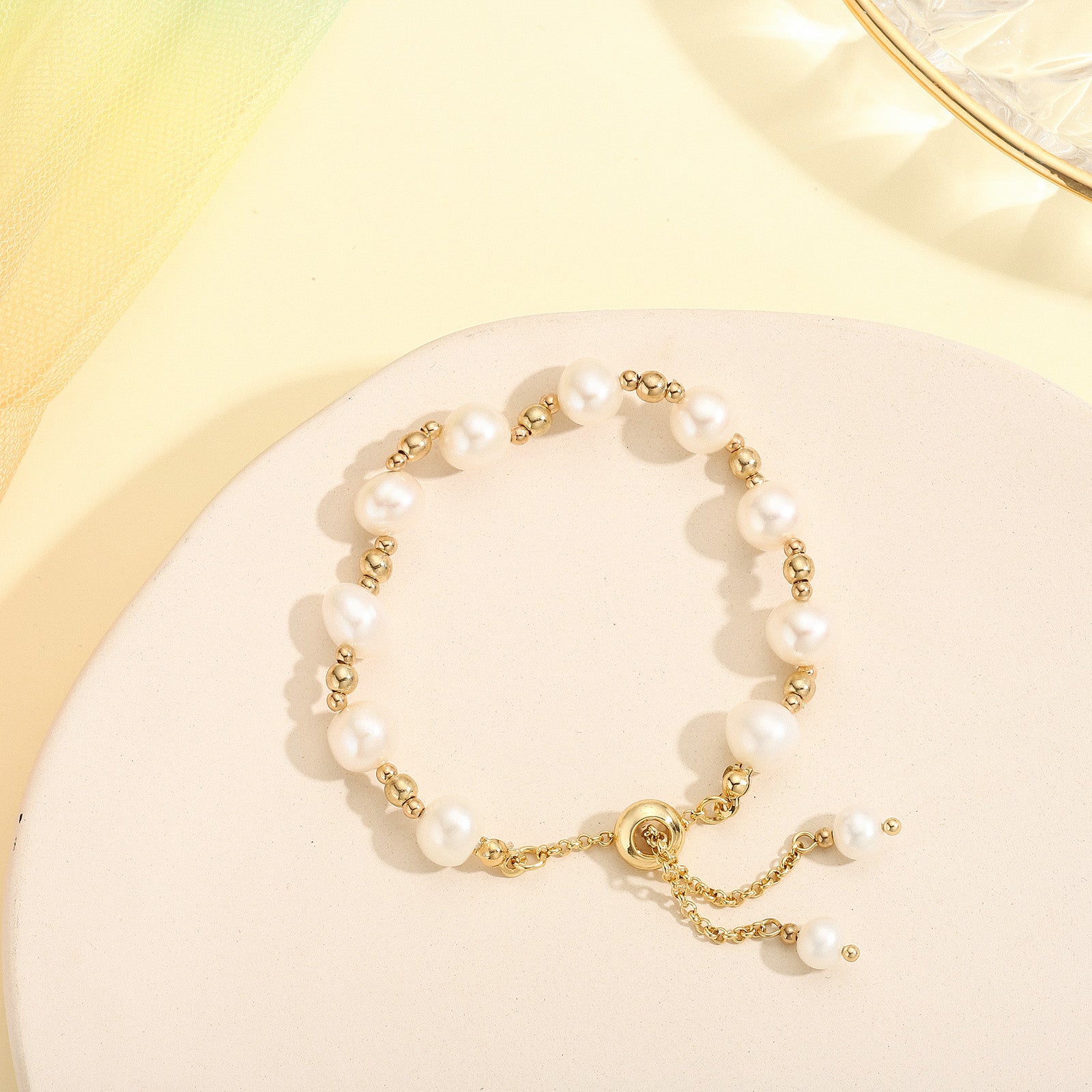 Pearl Chain Gold Beads Bracelet