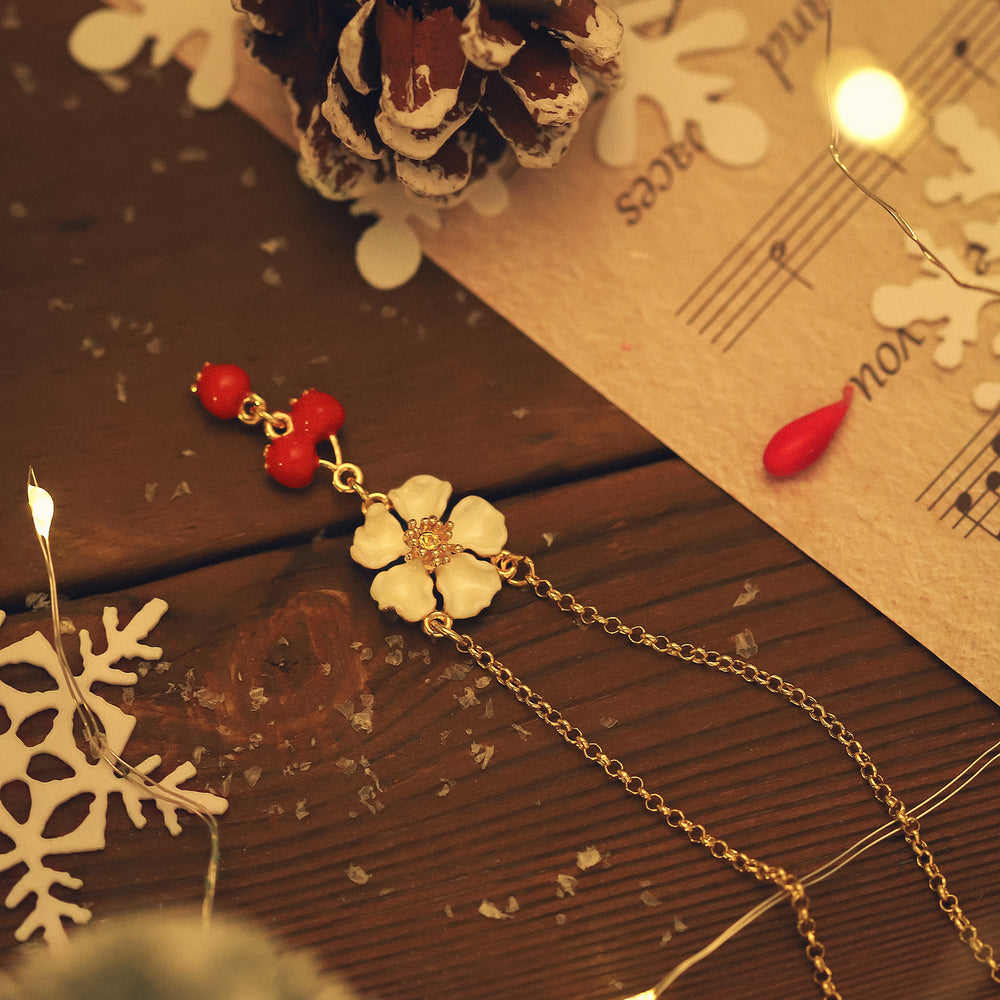 vintage cranberry flowers necklace