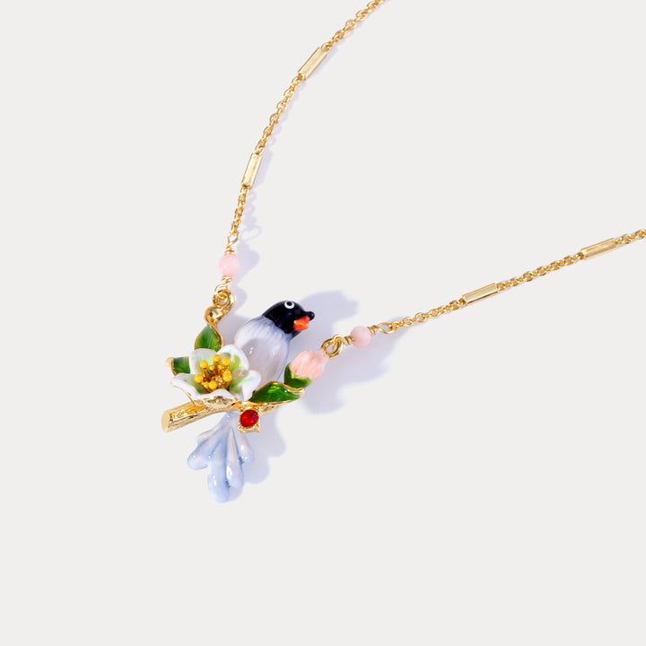 Selenichast Red-billed Blue Magpie Flower Necklace