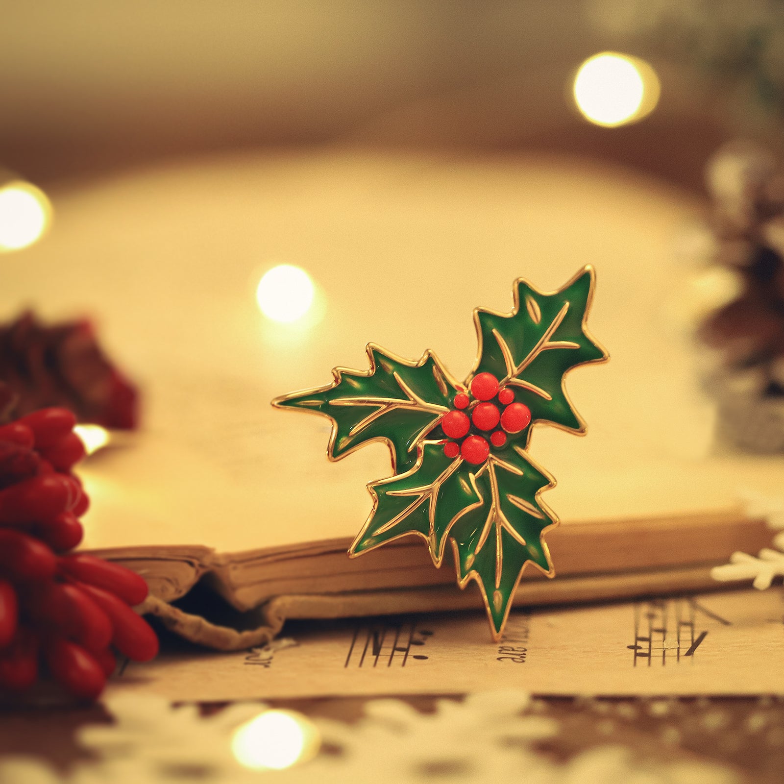 Vintage Christmas Holly Brooch